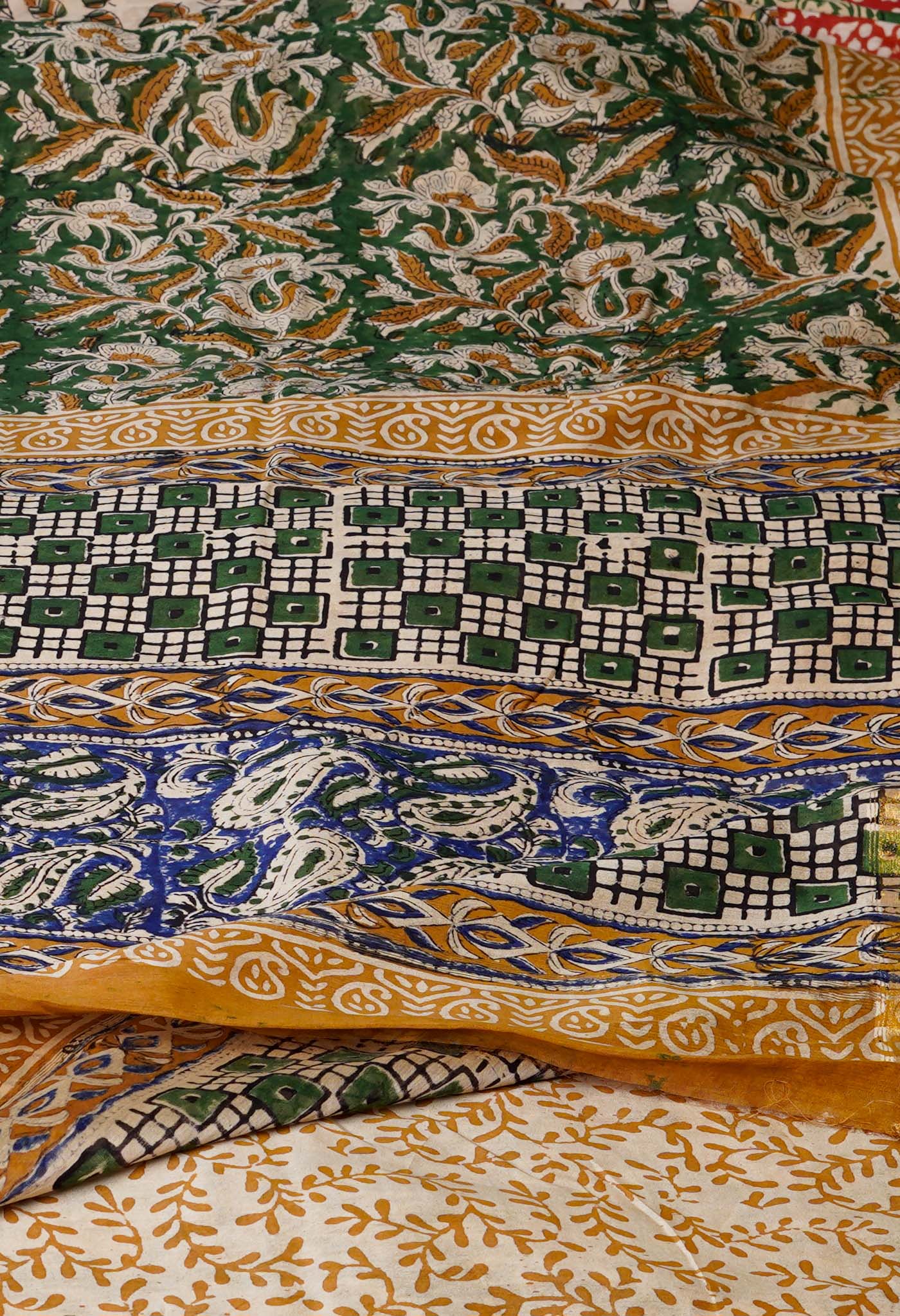 Green Pure Bagru Printed Soft Silk Saree