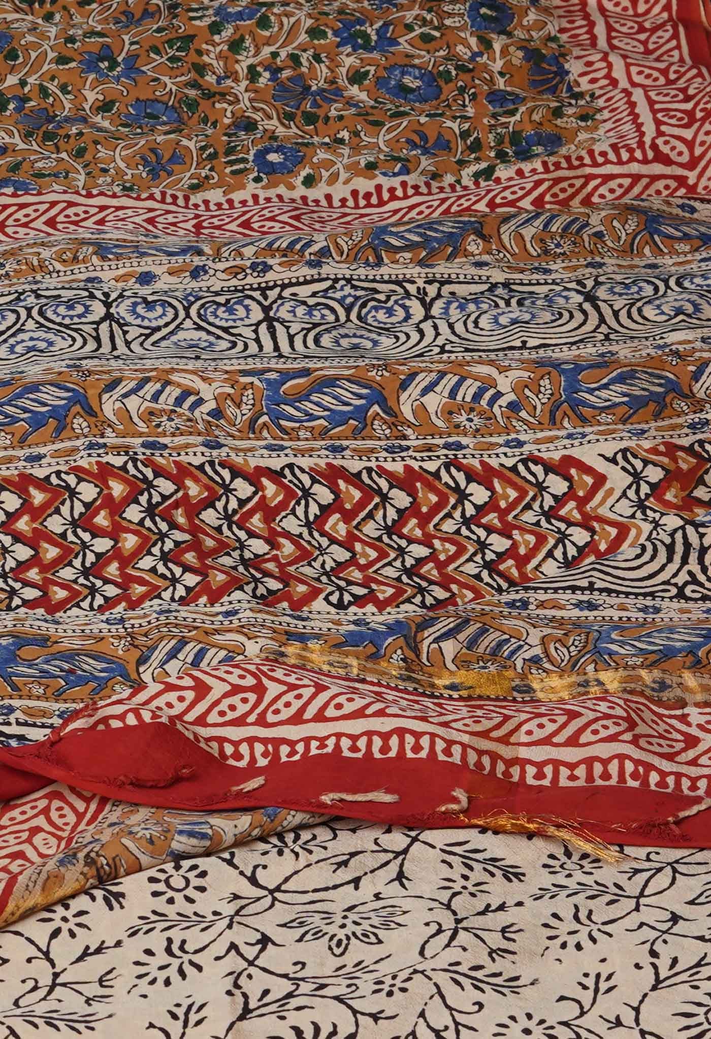 Brown Pure Bagru Printed Soft Silk Saree