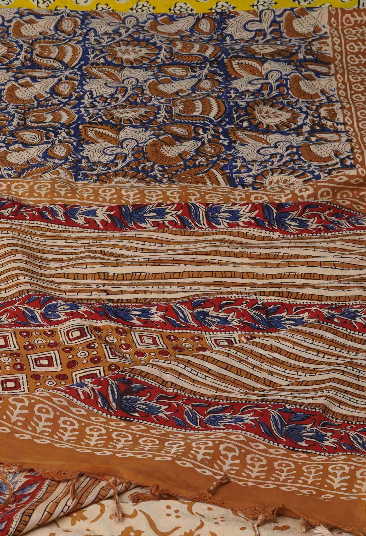 Blue Pure Bagru Printed Soft Silk Saree