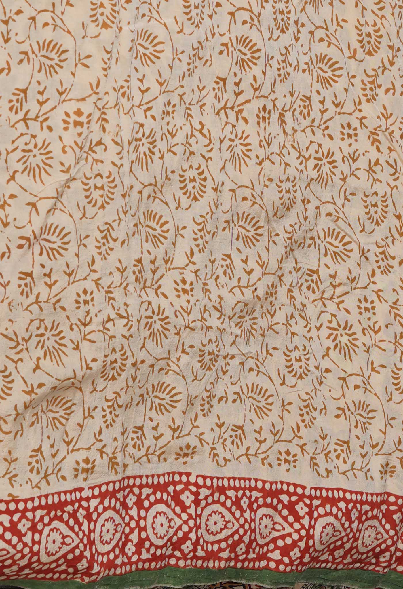 Cream Pure Bagru Printed Soft Silk Saree