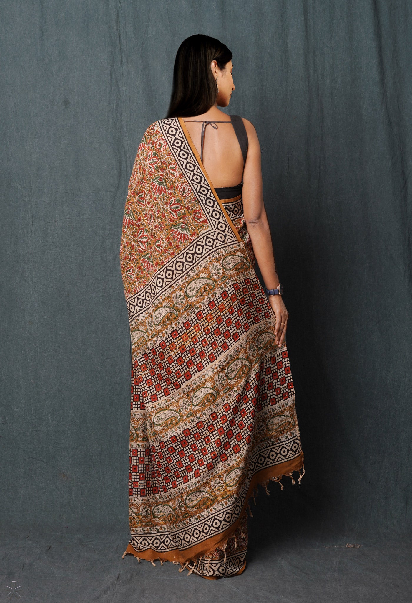 Brown Pure Bagru Printed Soft Silk Saree