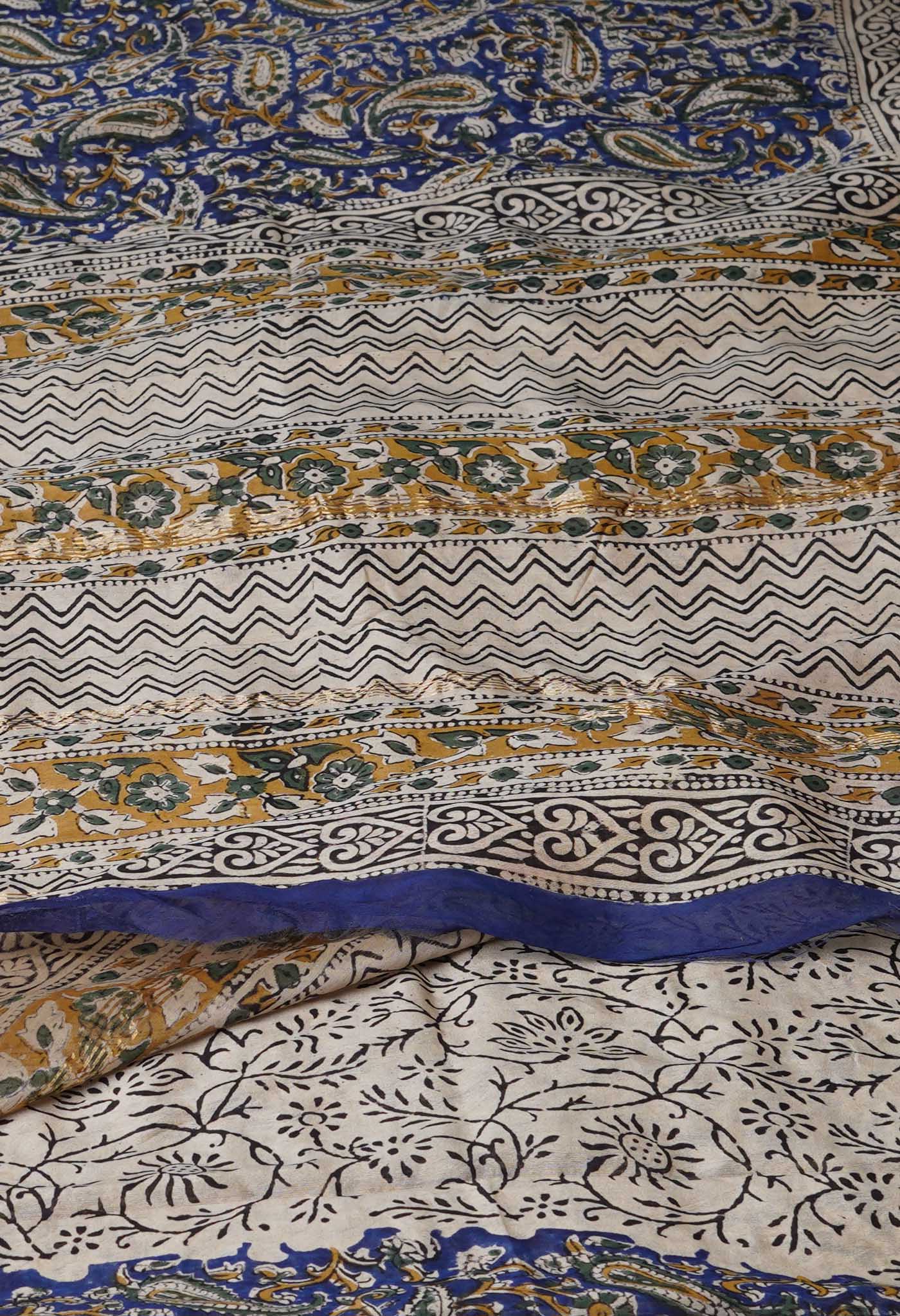 Blue Pure Bagru Printed Maheshwari Sico Saree