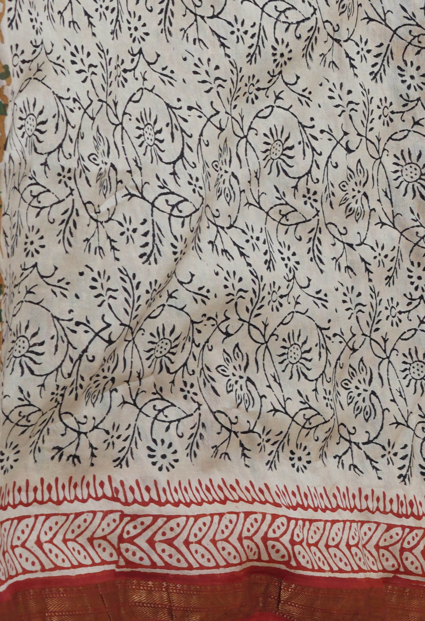 Brown Pure Bagru Printed Maheshwari Sico Saree
