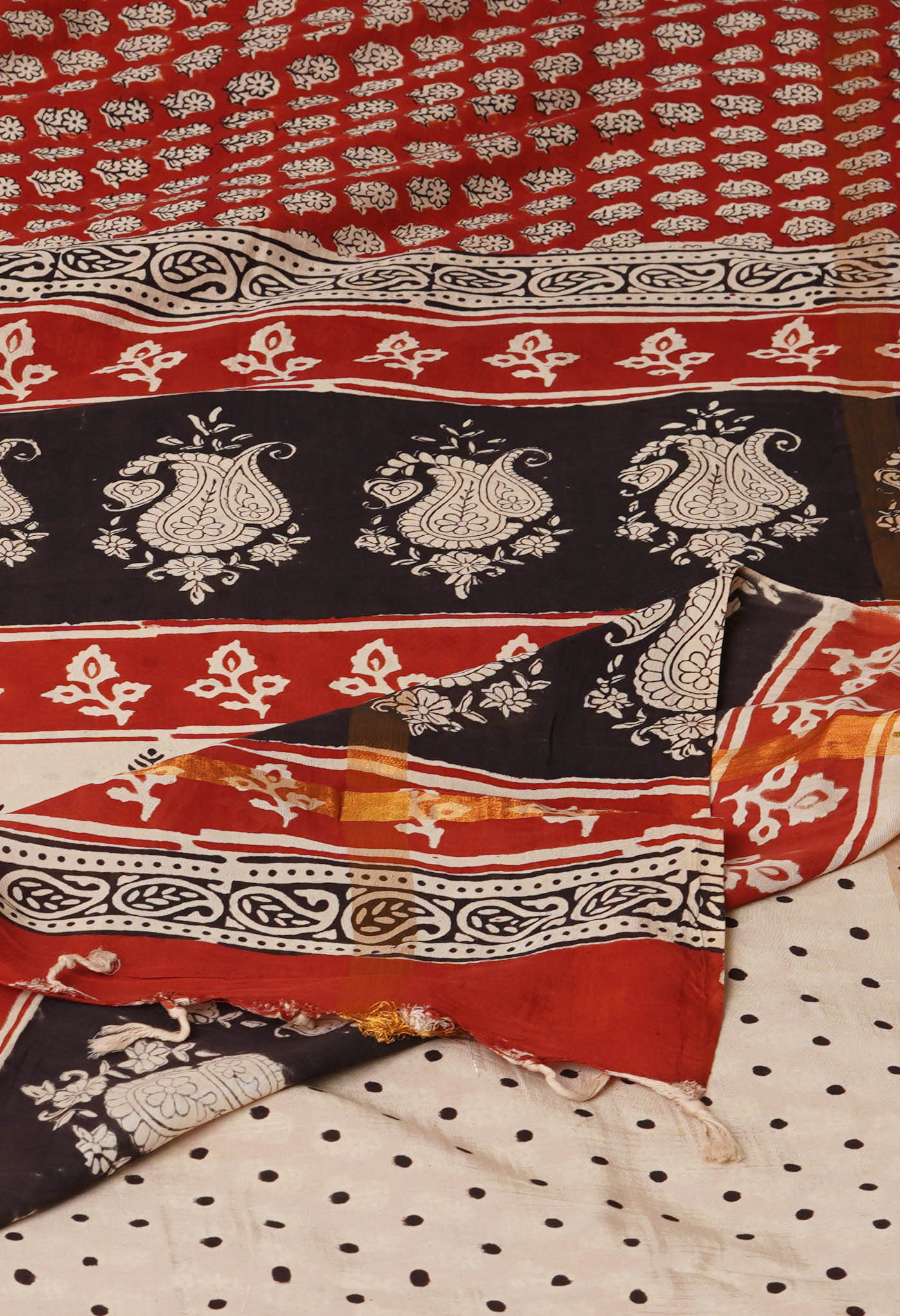 Red Pure Bagru Printed Soft Silk Saree