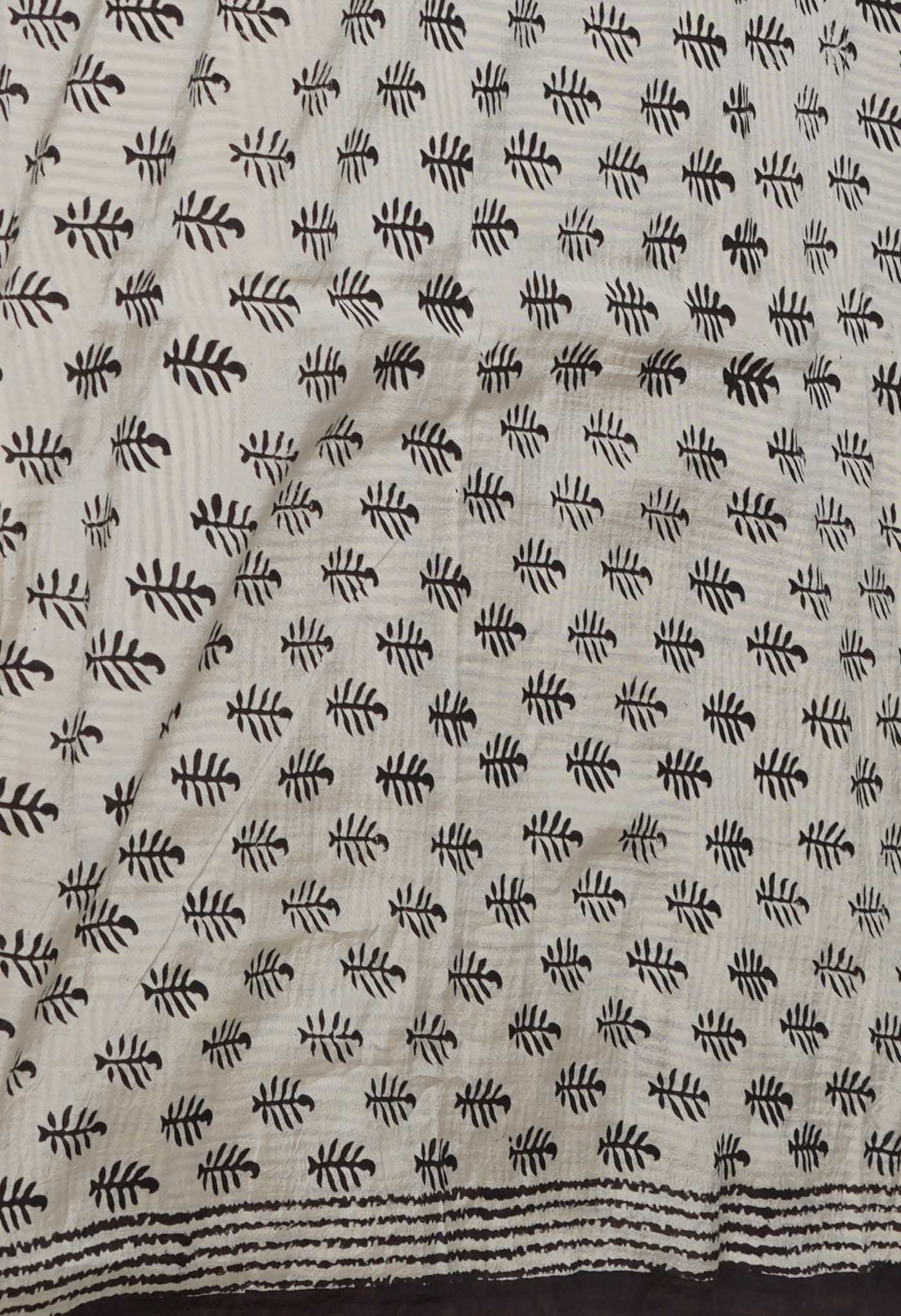Ivory Pure Bagru Printed Soft Silk Saree