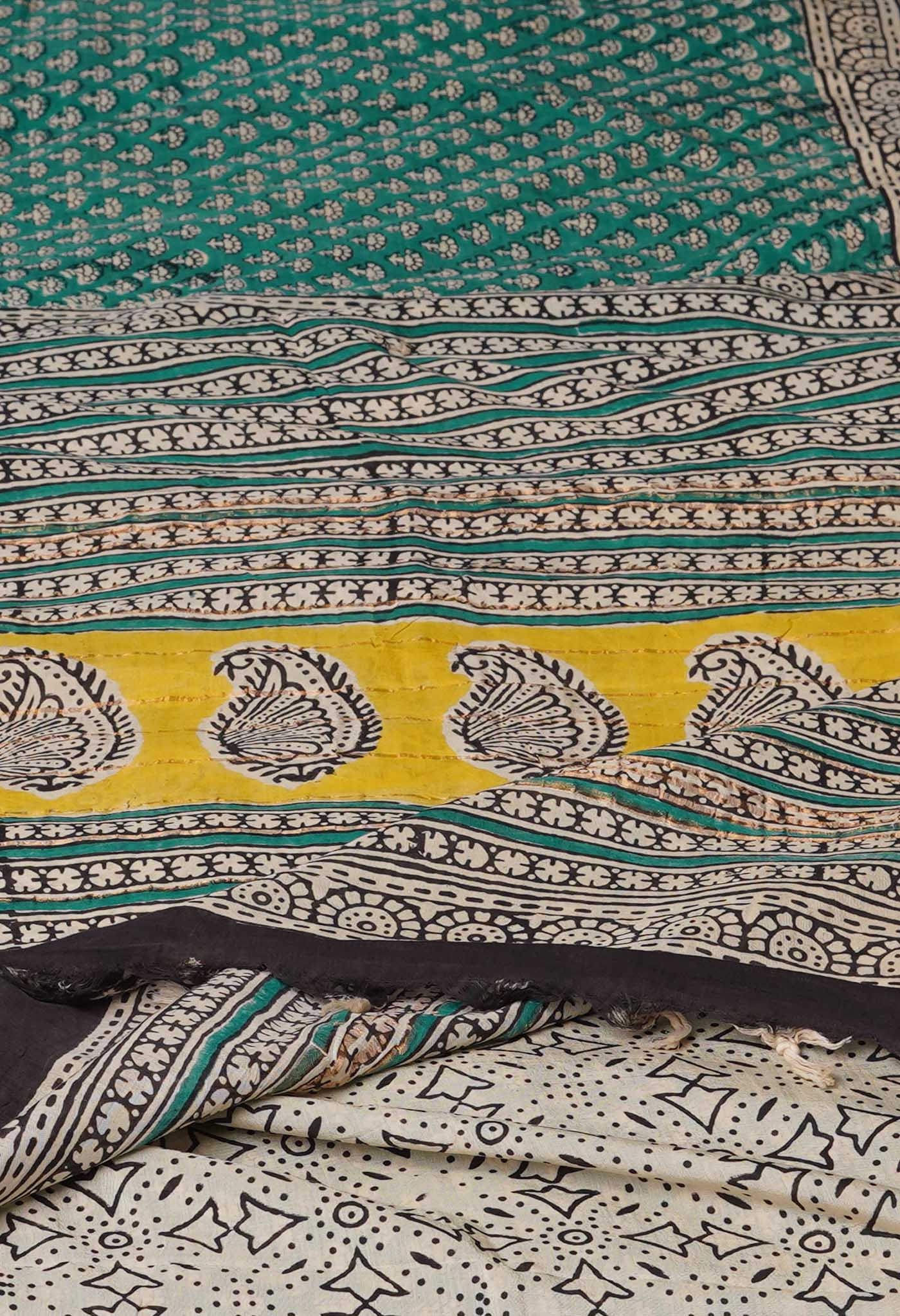 Green Pure Bagru Printed Soft Silk Saree