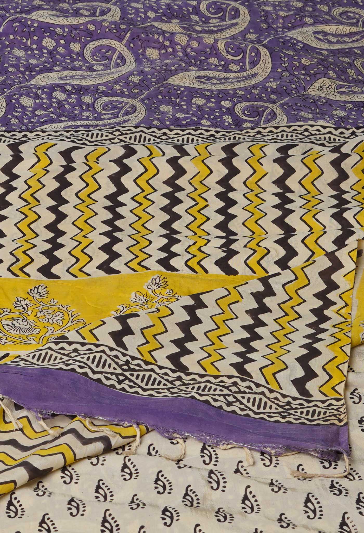 Purple Pure Bagru Printed Soft Silk Saree