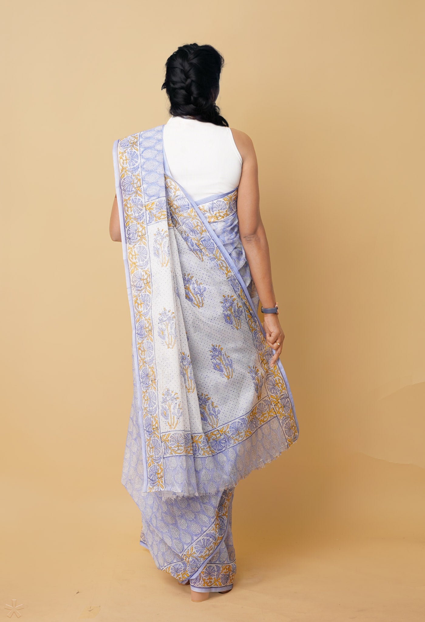 Blue Pure Hand Block Printed Kota Saree