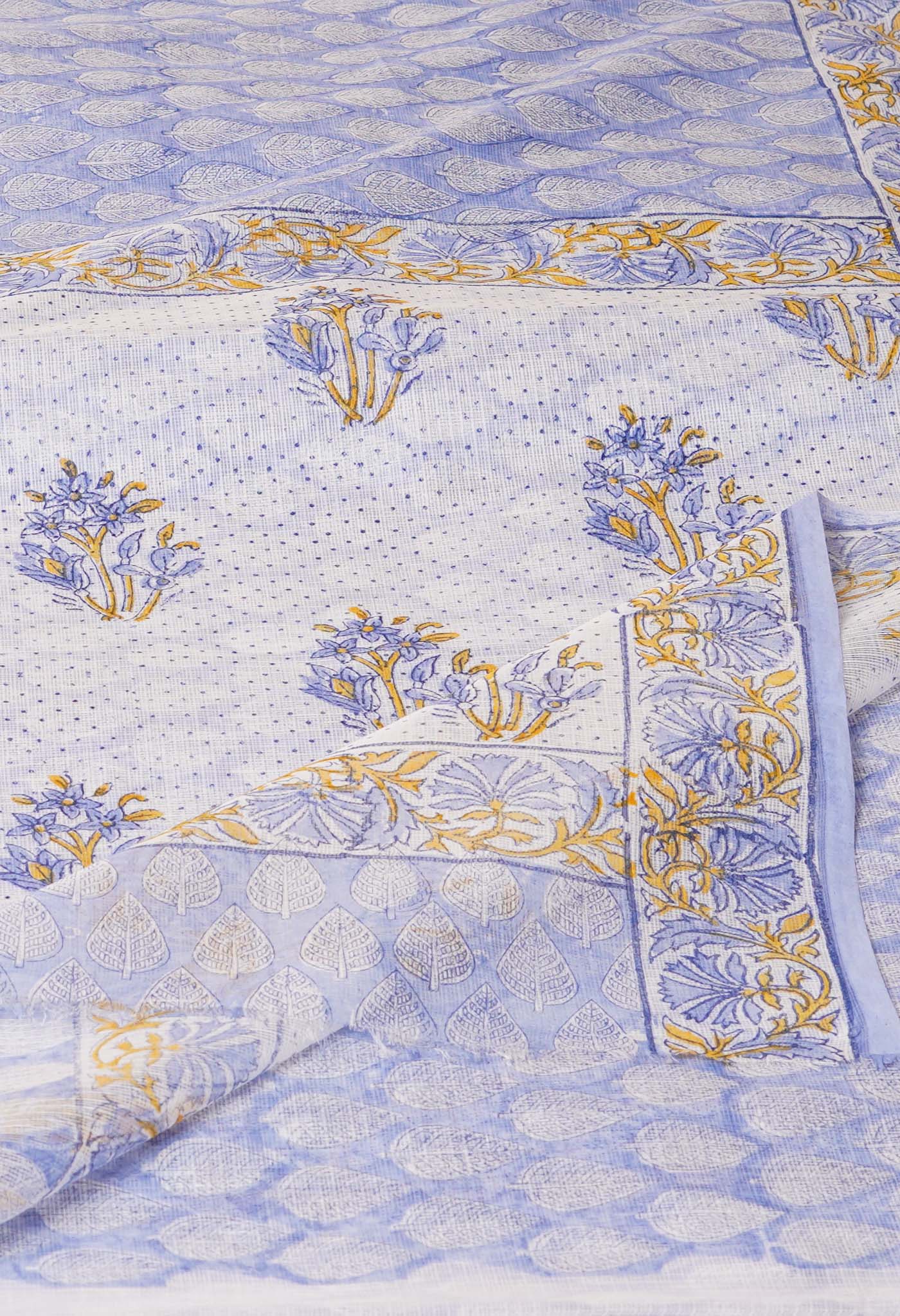 Blue Pure Hand Block Printed Kota Saree