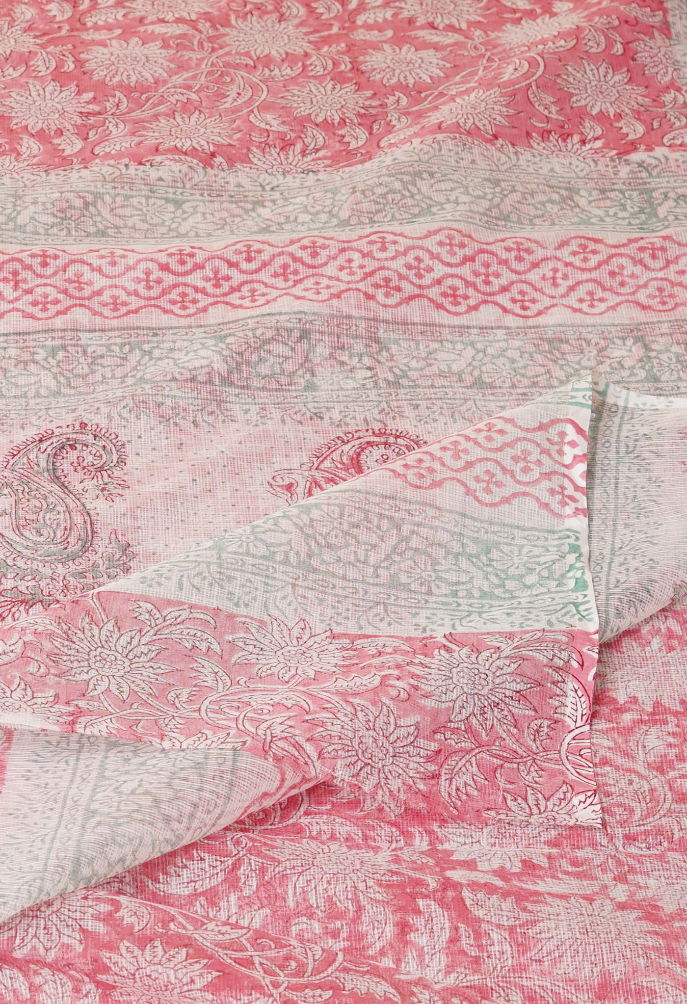 Pink Pure Hand Block Printed Kota Saree