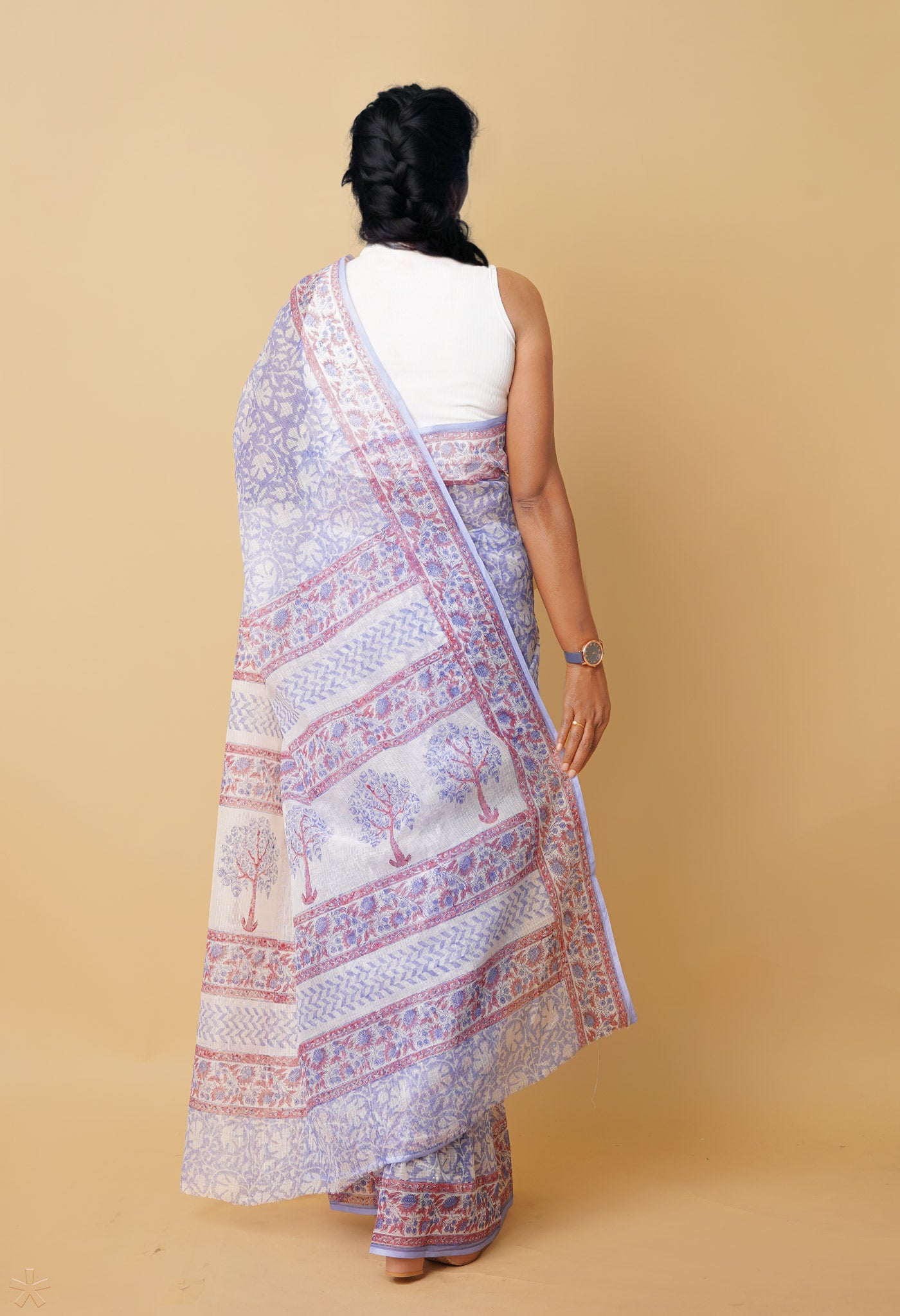 Blue Pure Hand Block Printed Kota Saree