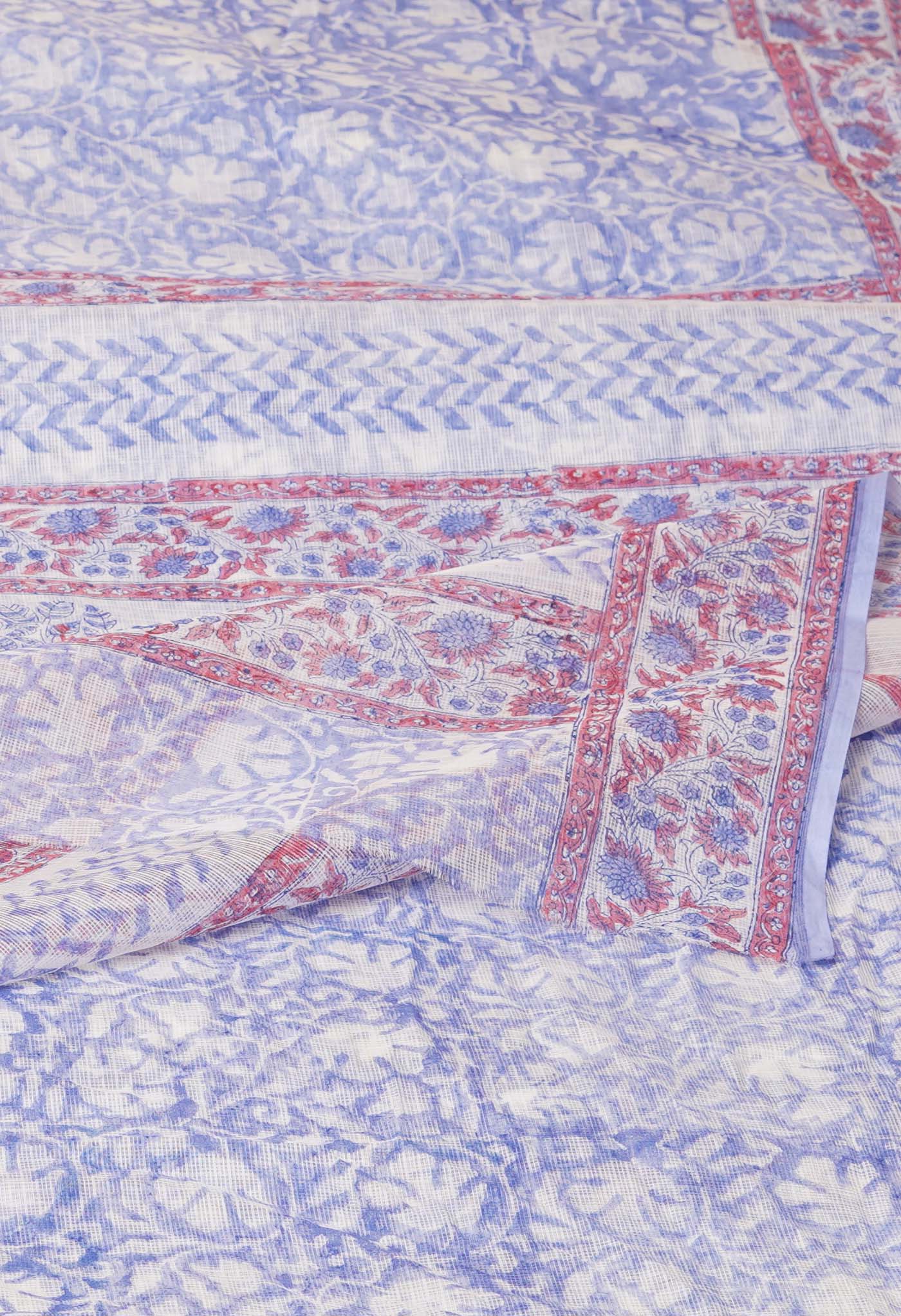 Blue Pure Hand Block Printed Kota Saree-UNM76815