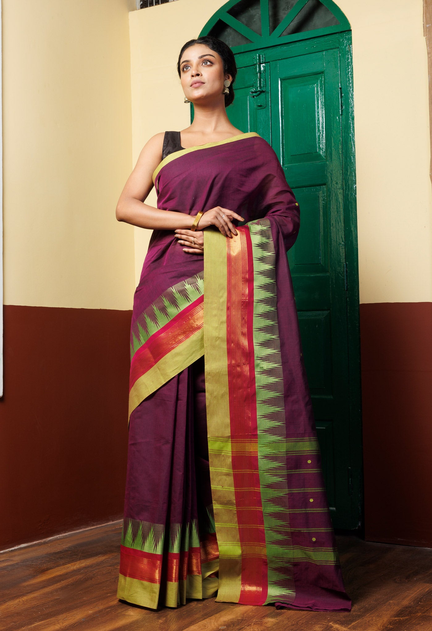 Purple Pure Pavani Handcrafted Kanchi Cotton Saree