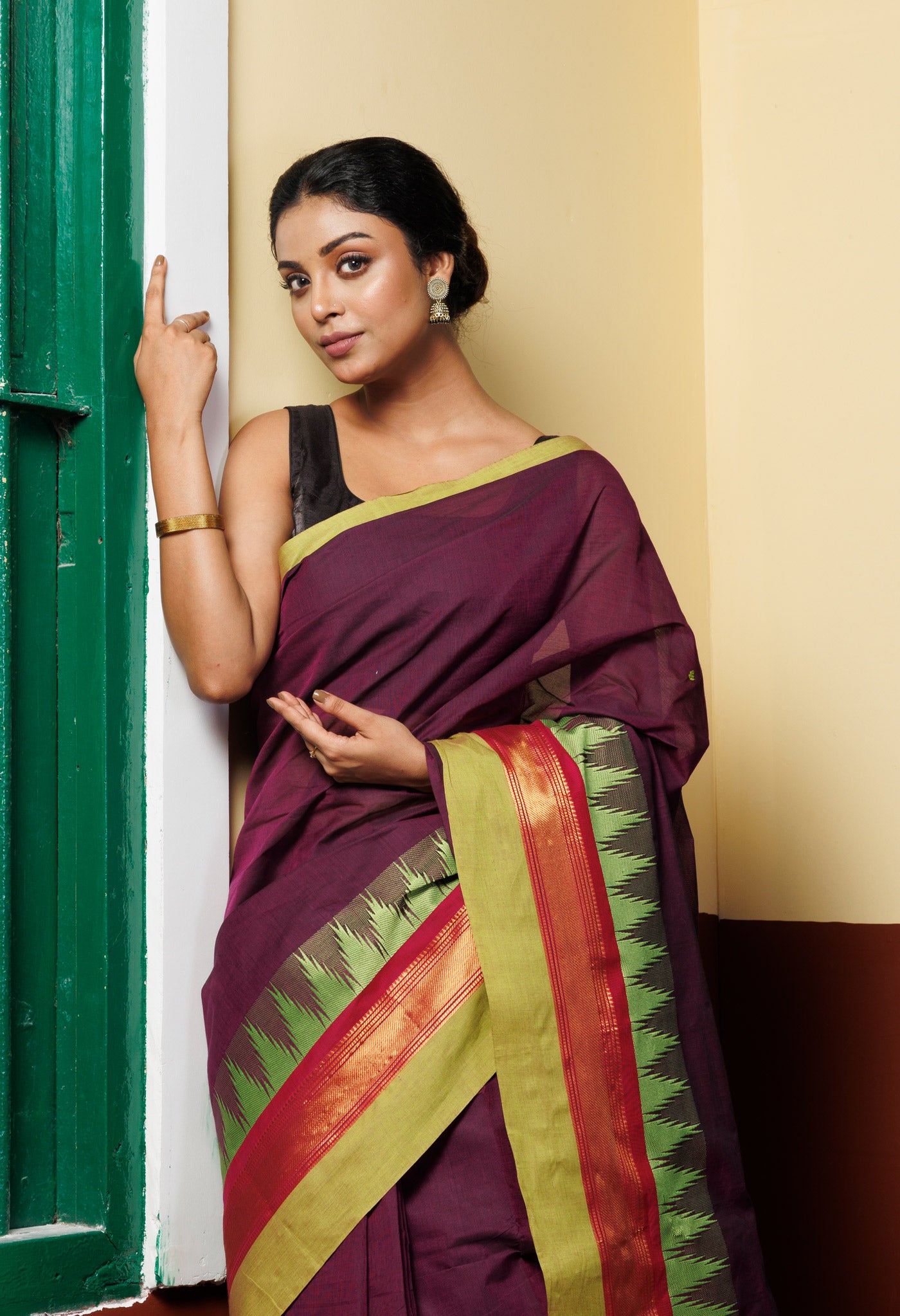 Purple Pure Pavani Handcrafted Kanchi Cotton Saree