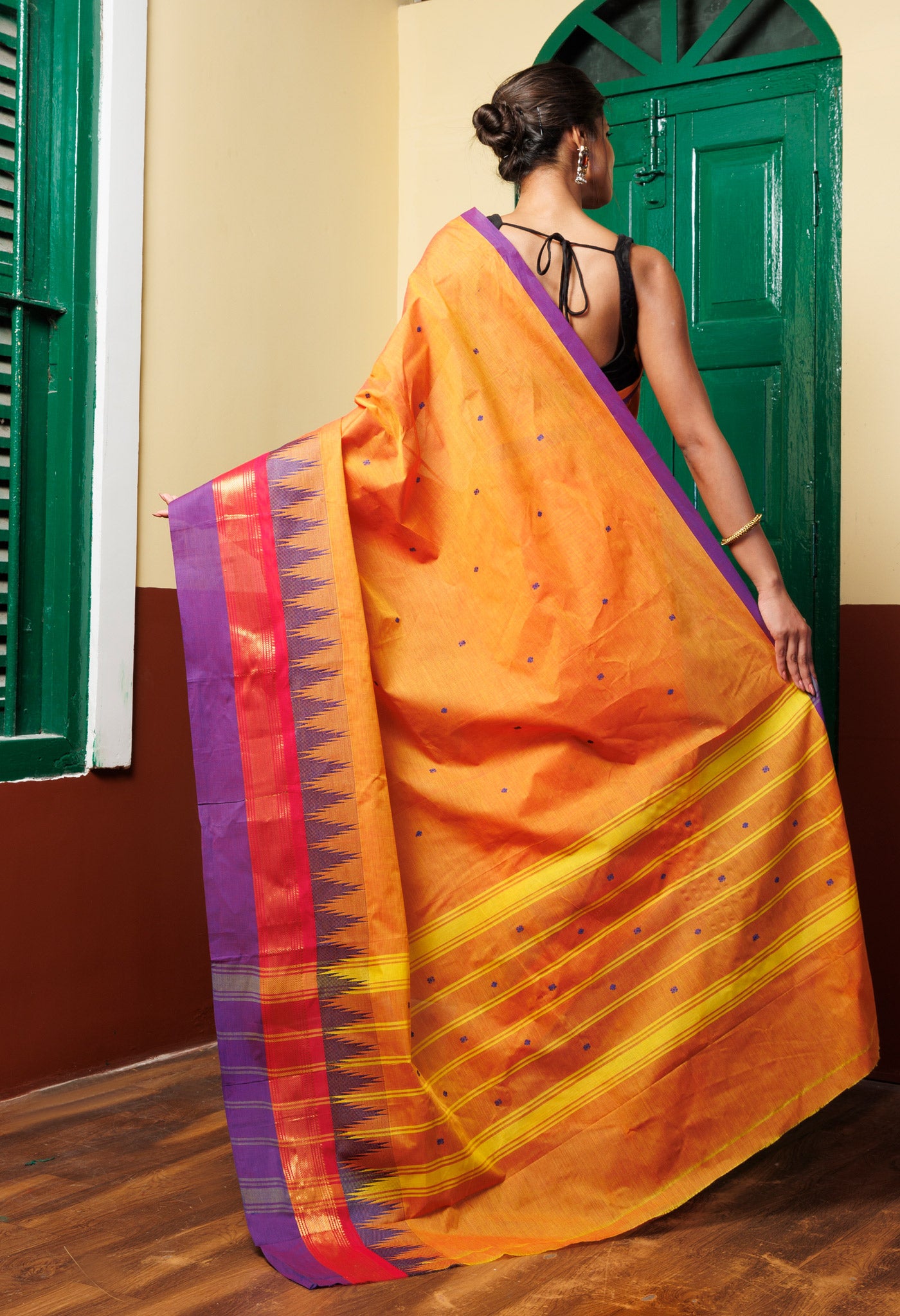 Orange Pure Pavani Handcrafted Kanchi Cotton Saree