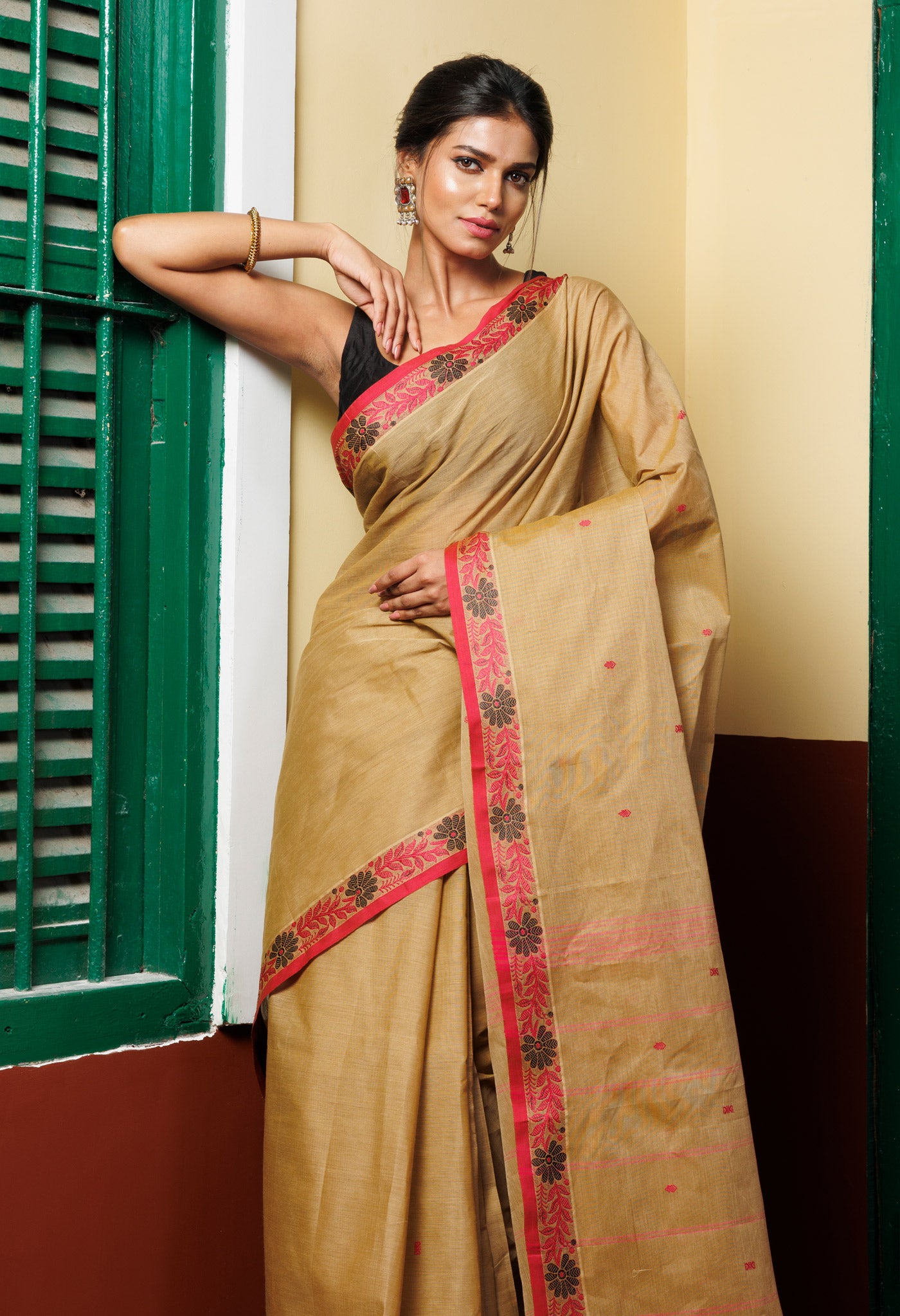 Brown Pure Pavani Handcrafted Kanchi Cotton Saree