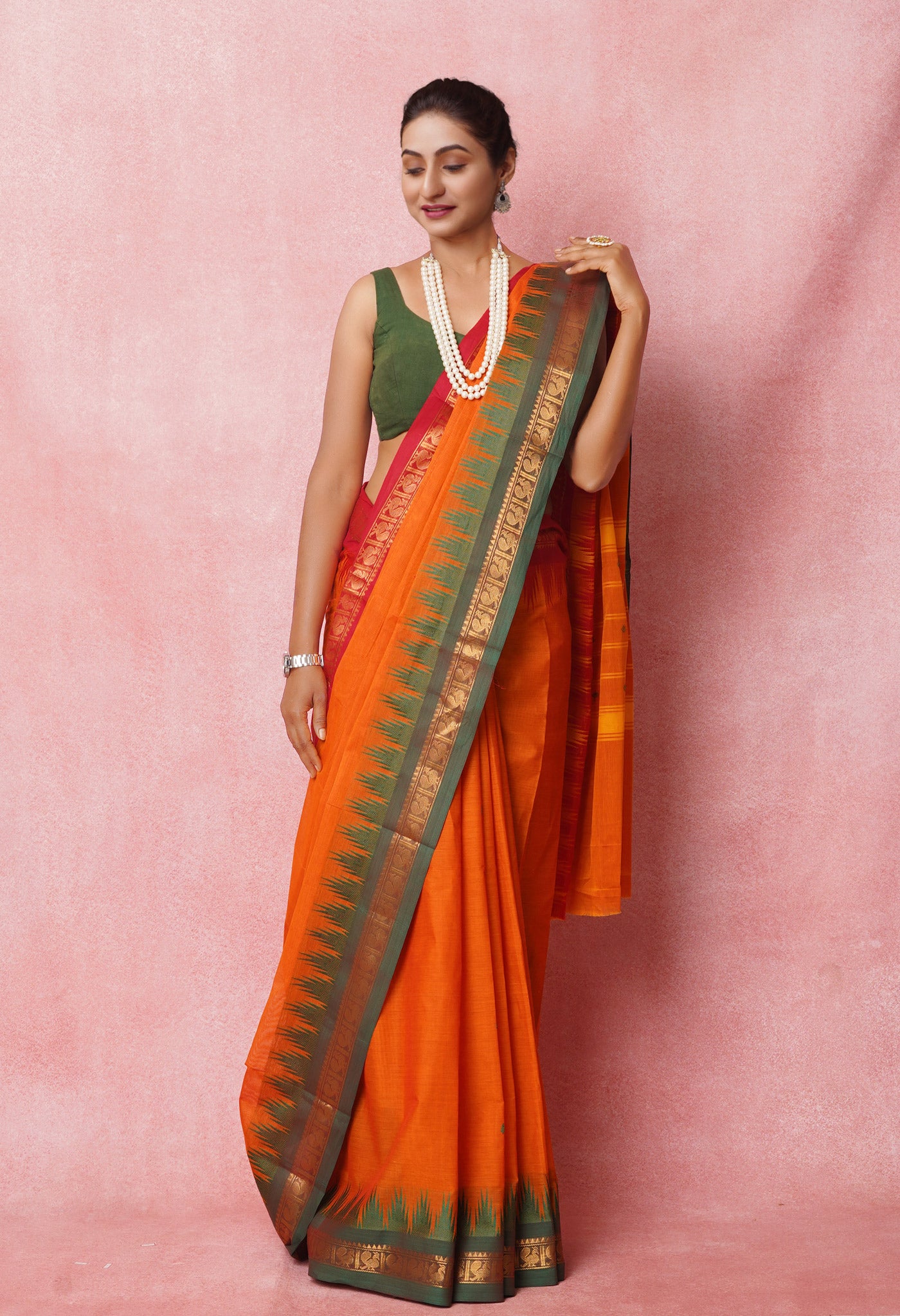 Orange Pure Pavani Handcrafted Rasipuram Cotton Saree