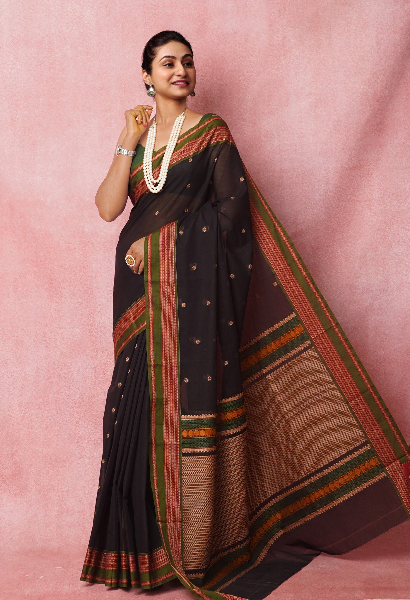 Black PureHandloom Pavani Chettinad Cotton Saree