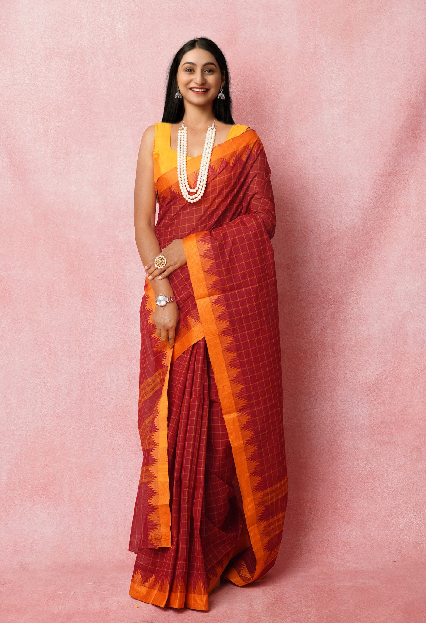 Red Pure Pavani Chettinad Soft  Cotton Saree