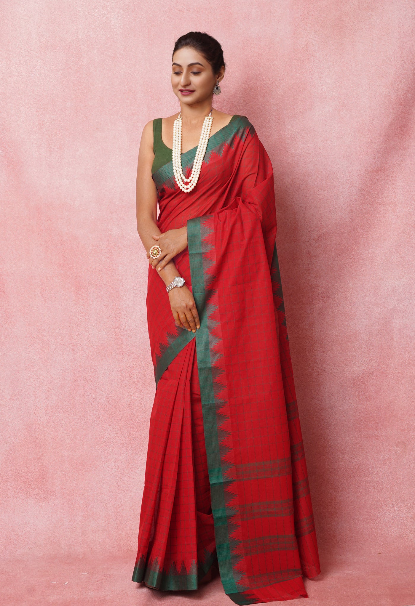 Red Pure Pavani Chettinad Soft  Cotton Saree