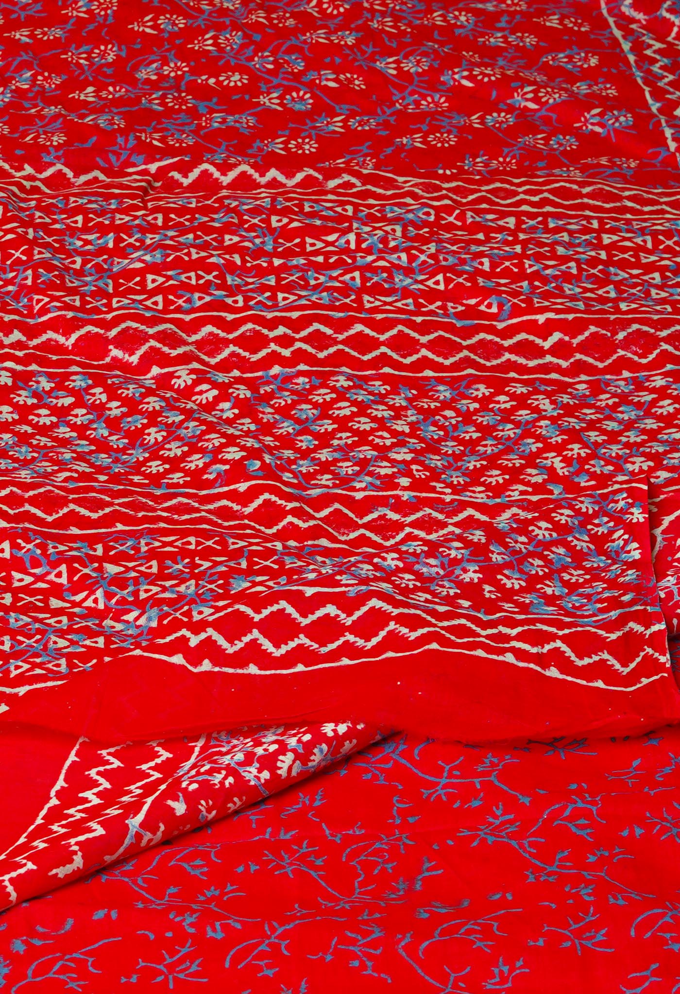 Red Pure Napthol Hand Block Pinted Superfine Mulmul Cotton Saree