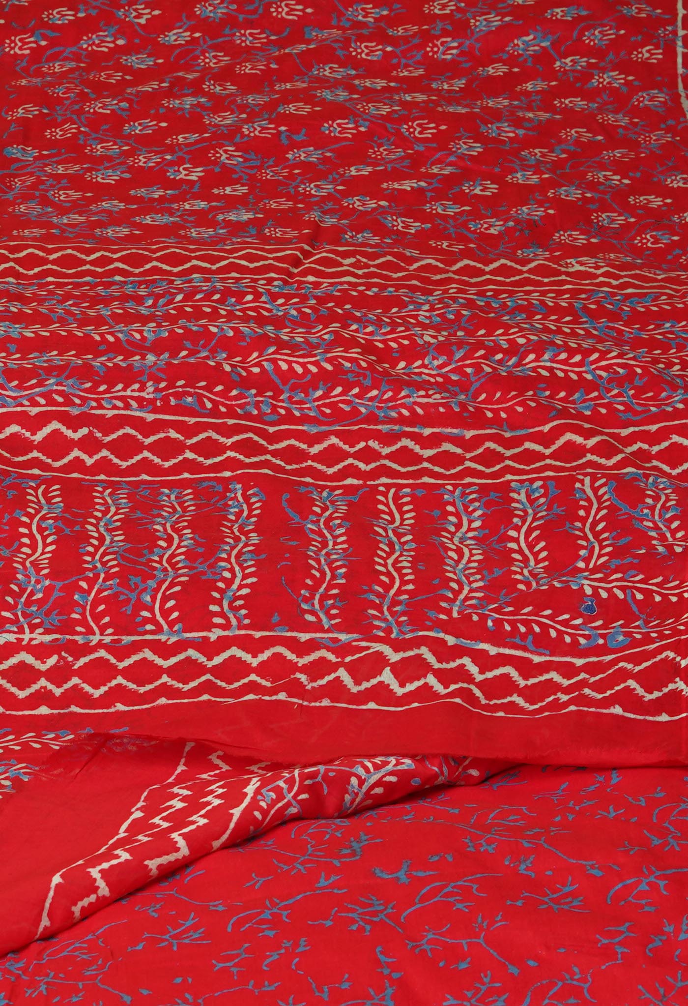 Red Pure Napthol Hand Block Pinted Superfine Mulmul Cotton Saree