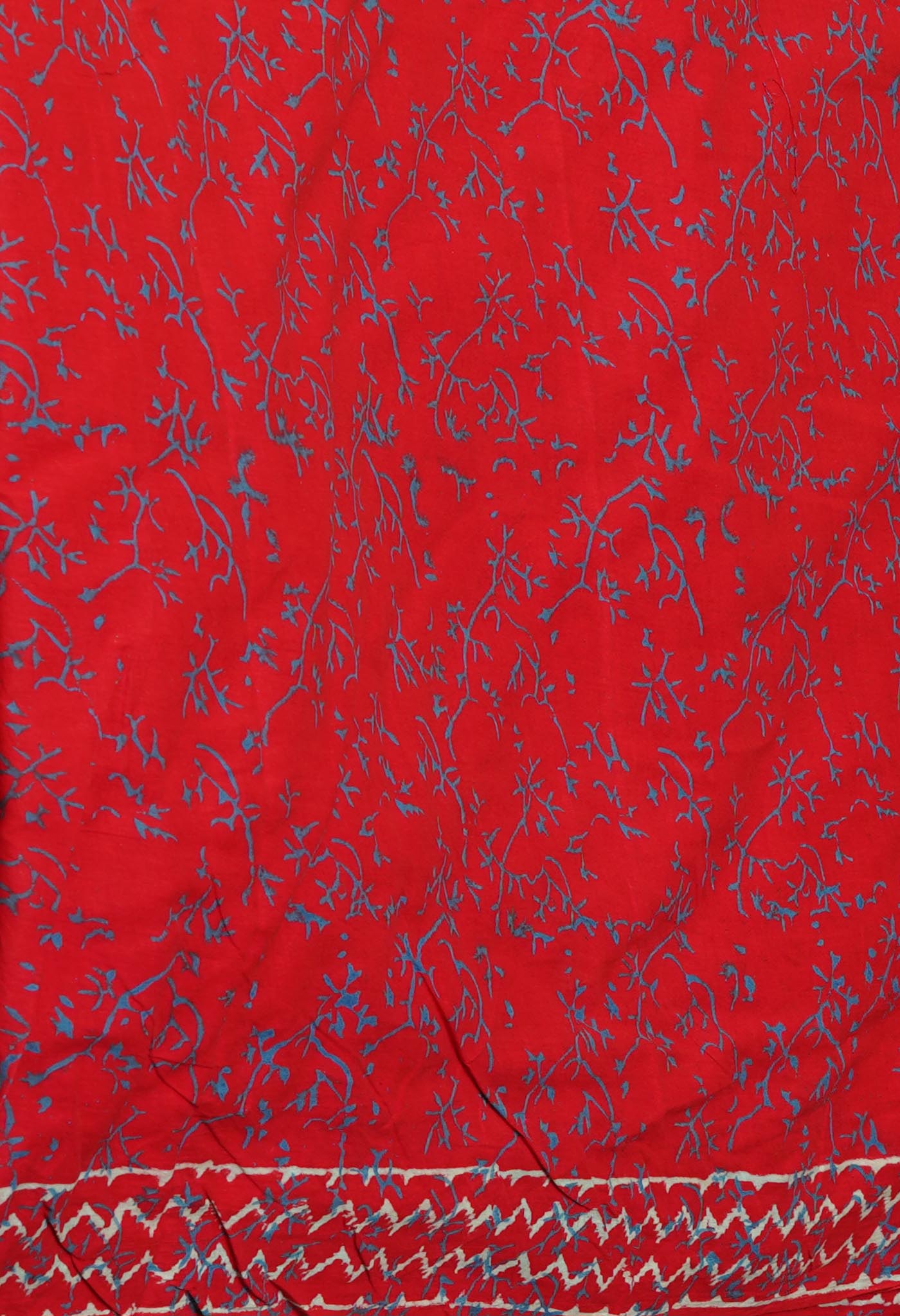 Red Pure Napthol Hand Block Pinted Superfine Mulmul Cotton Saree