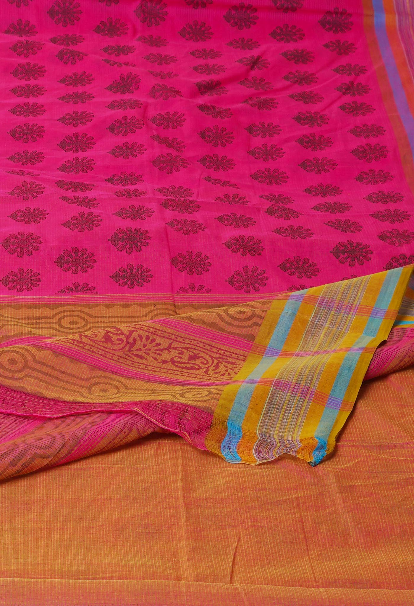 Pink Pure Block Printed Mangalgiri Cotton Saree