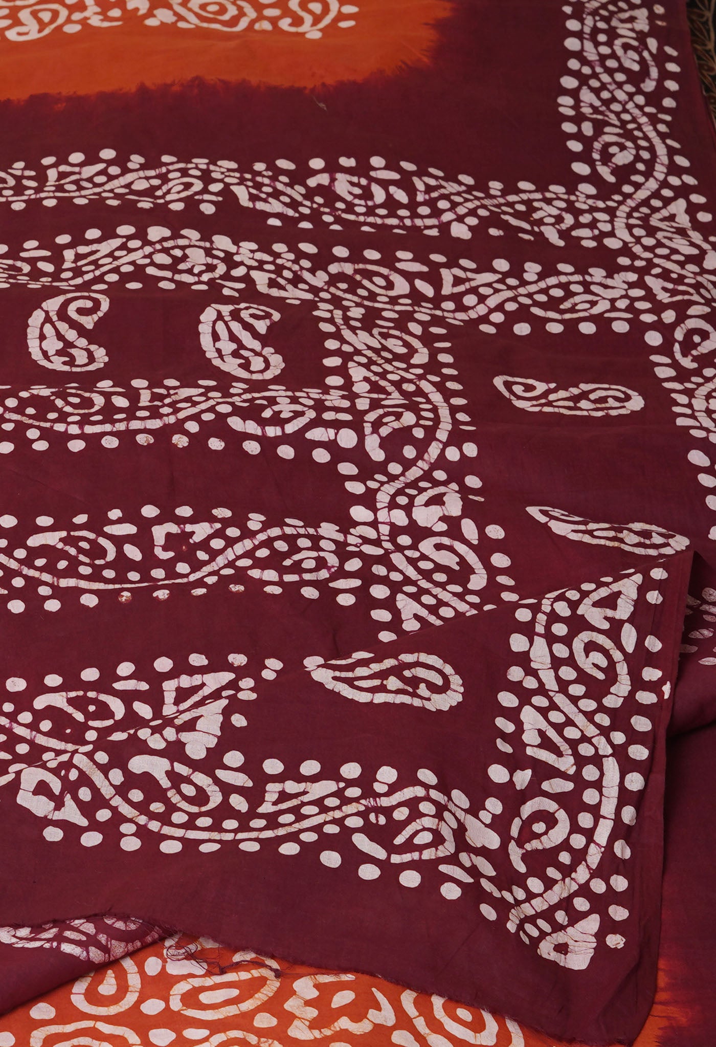 Brown Pure Wax Batik Printed Superfine Mulmul Cotton Saree