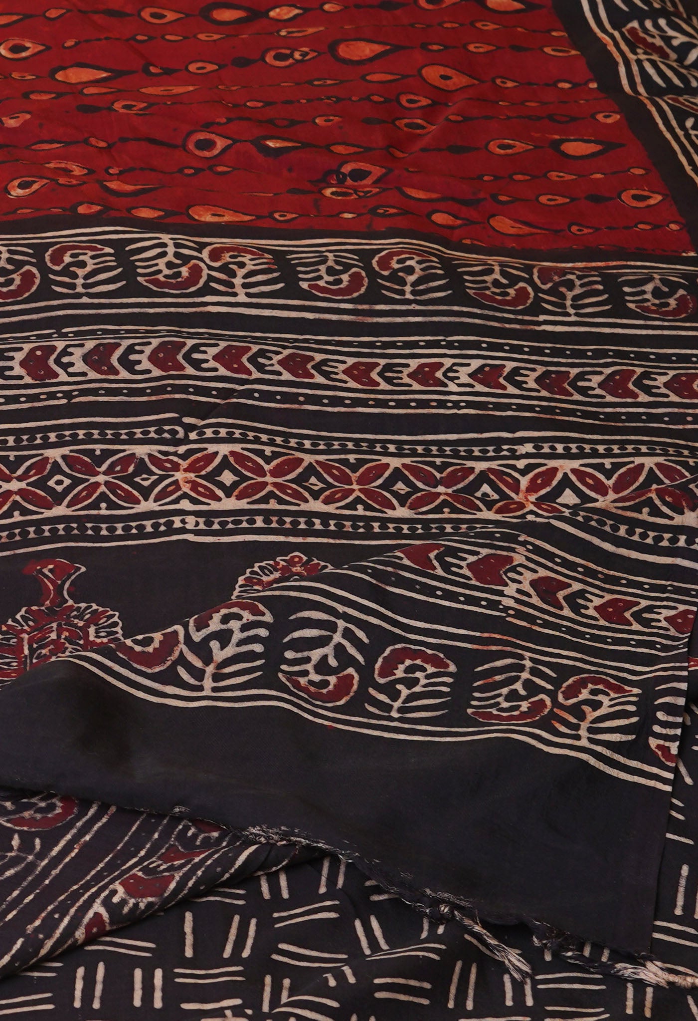 Red  Ajrakh Printed Soft Silk Saree