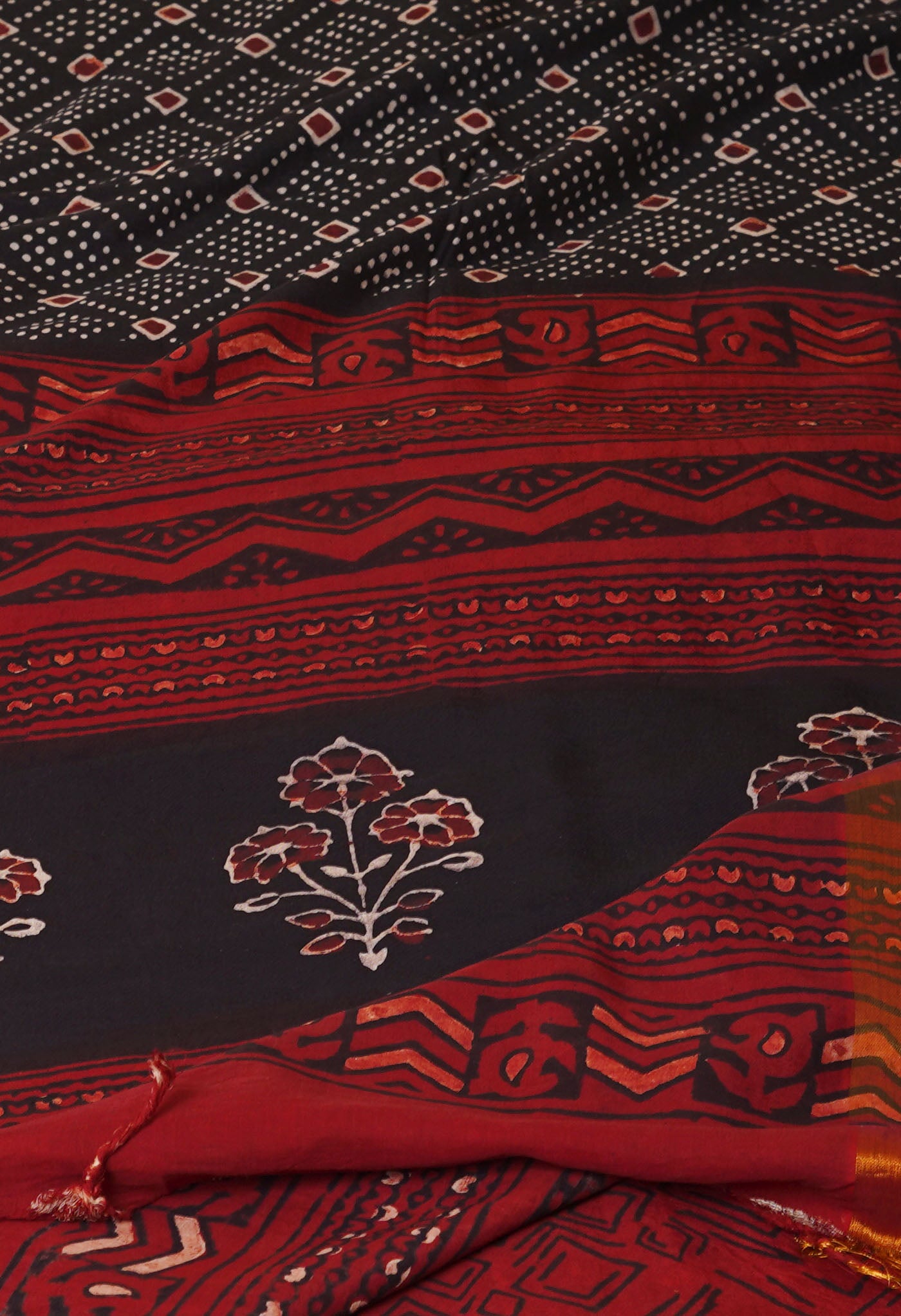 Black  Ajrakh Printed Soft Silk Saree