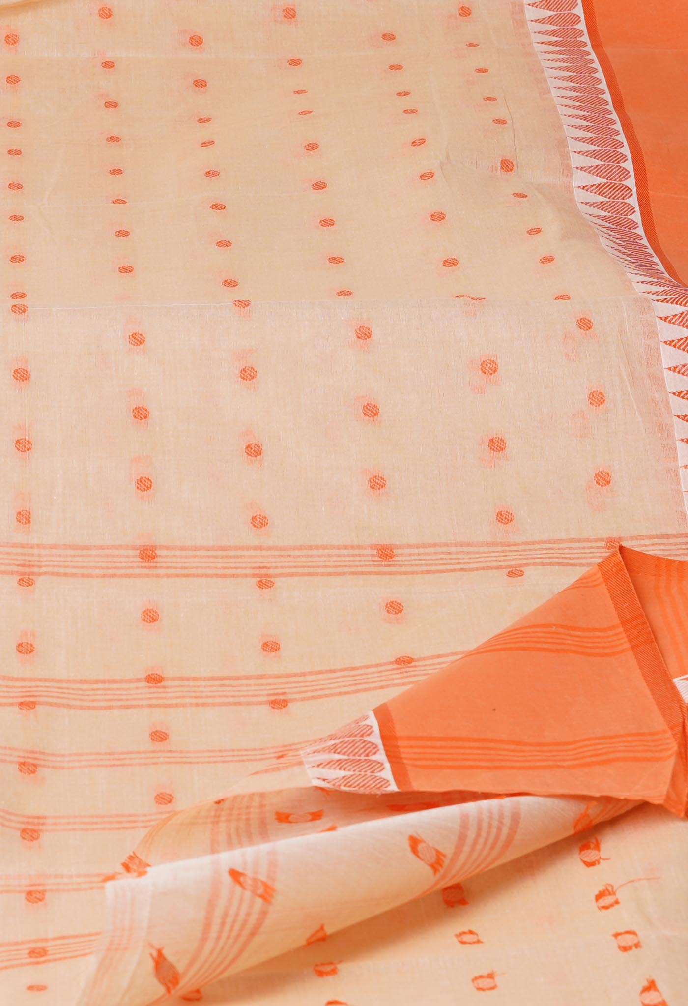 Pastel Orange Pure Handloom Superfine Bengal Cotton Saree