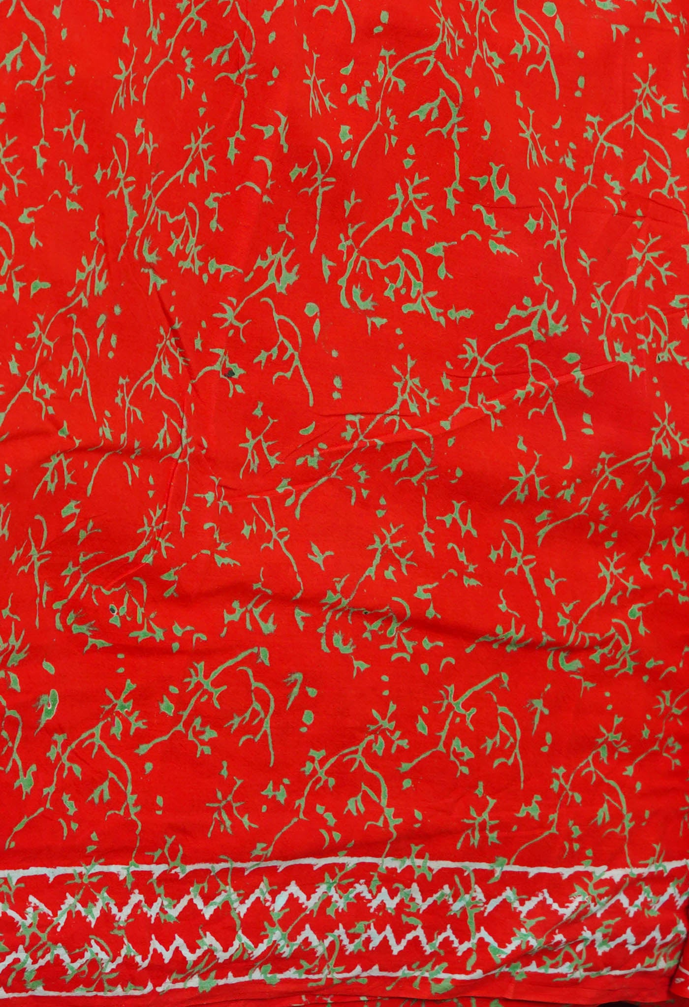 Red Pure  Napthol Hand Block Pinted Superfine Mulmul Cotton Saree