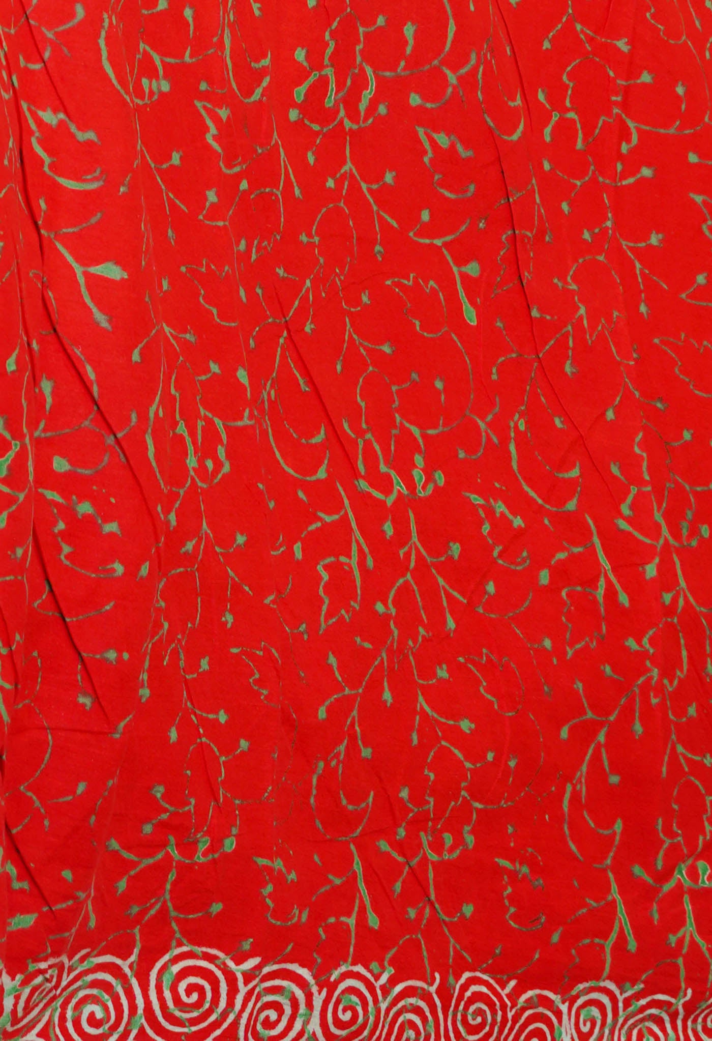 Red Pure  Napthol Hand Block Pinted Superfine Mulmul Cotton Saree-