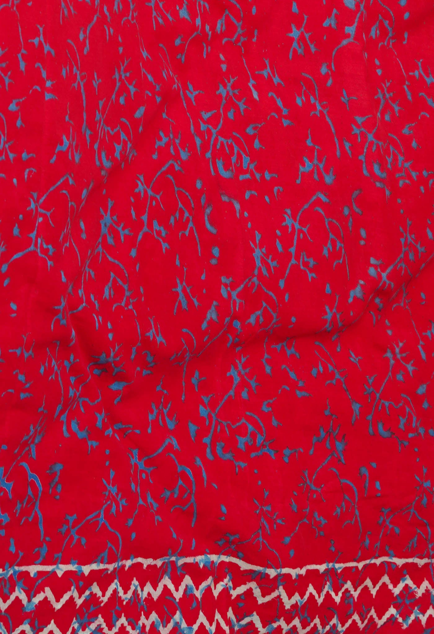 Red Pure  Napthol Hand Block Pinted Superfine Mulmul Cotton Saree