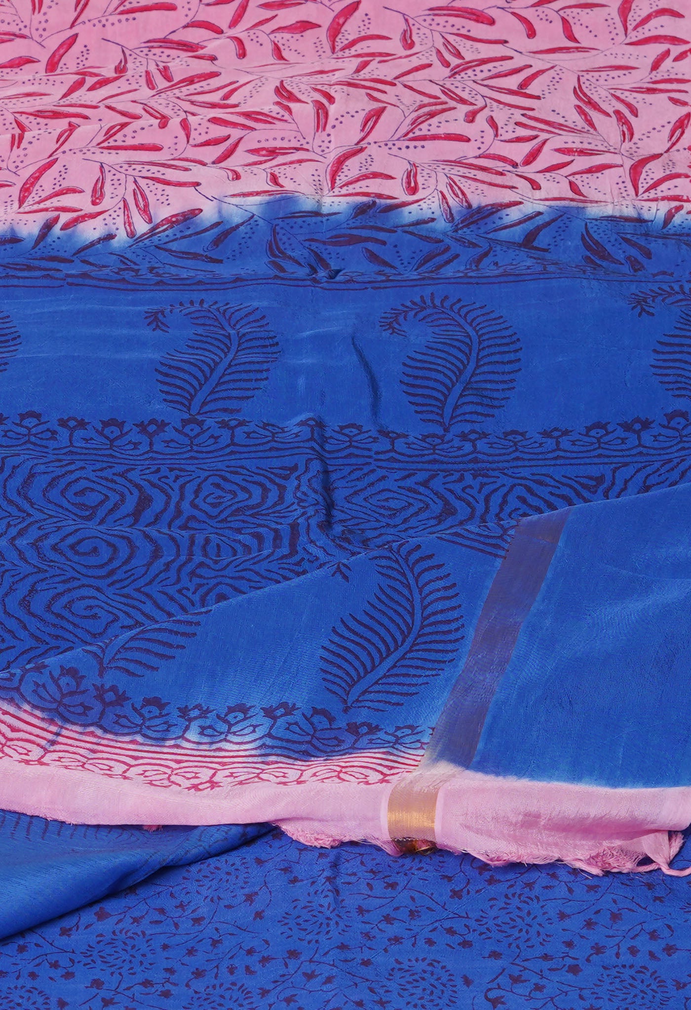 Pink  Hand Block Printed Mangalgiri Soft Silk Saree