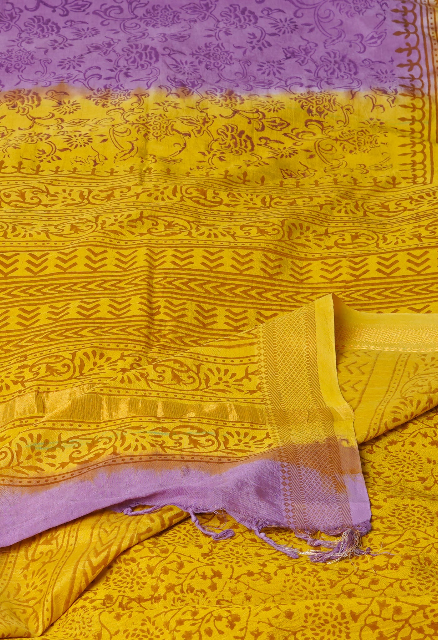 Purple  Hand Block Printed Mangalgiri Soft Silk Saree