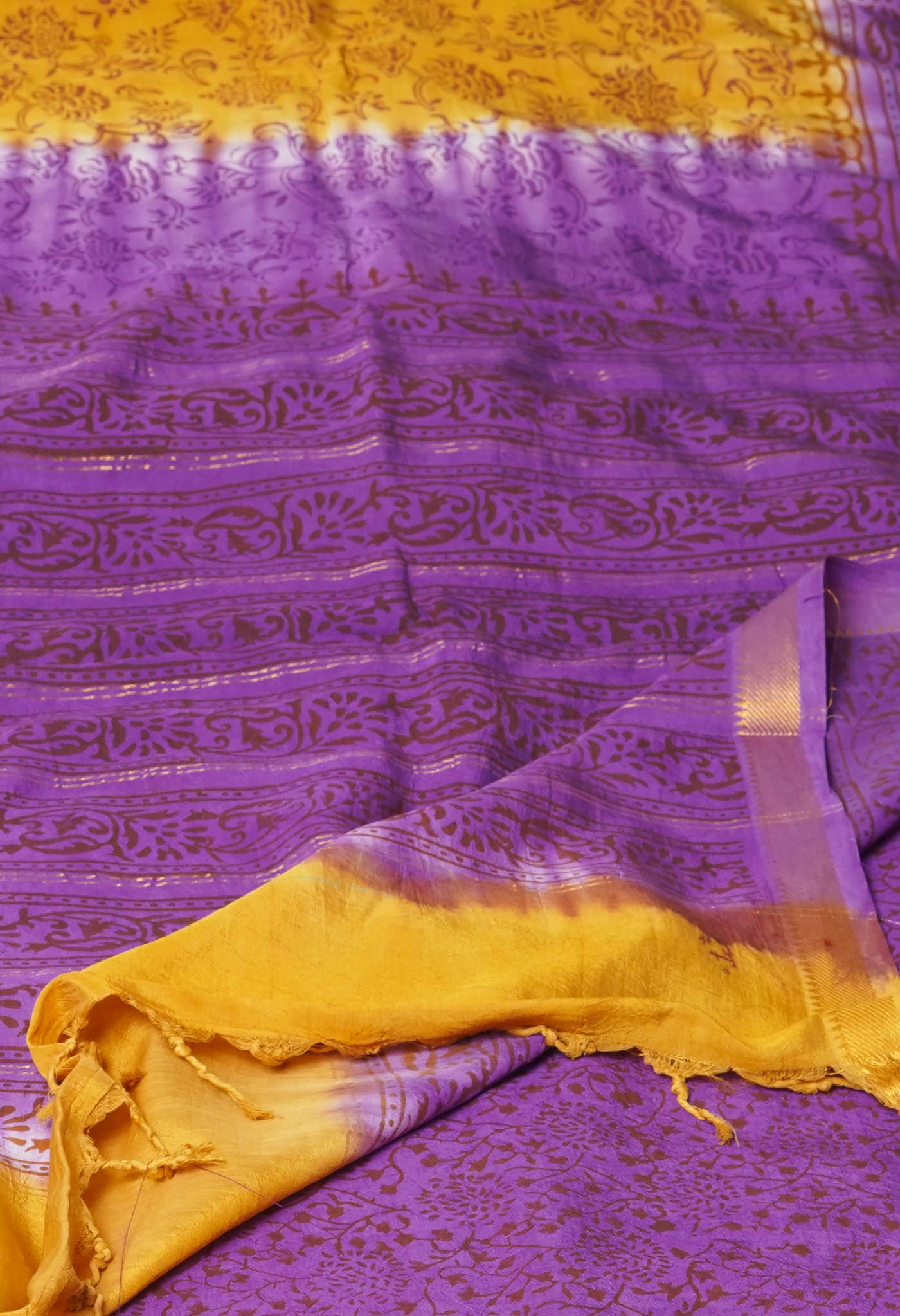 Brown  Hand Block Printed Mangalgiri Soft Silk Saree