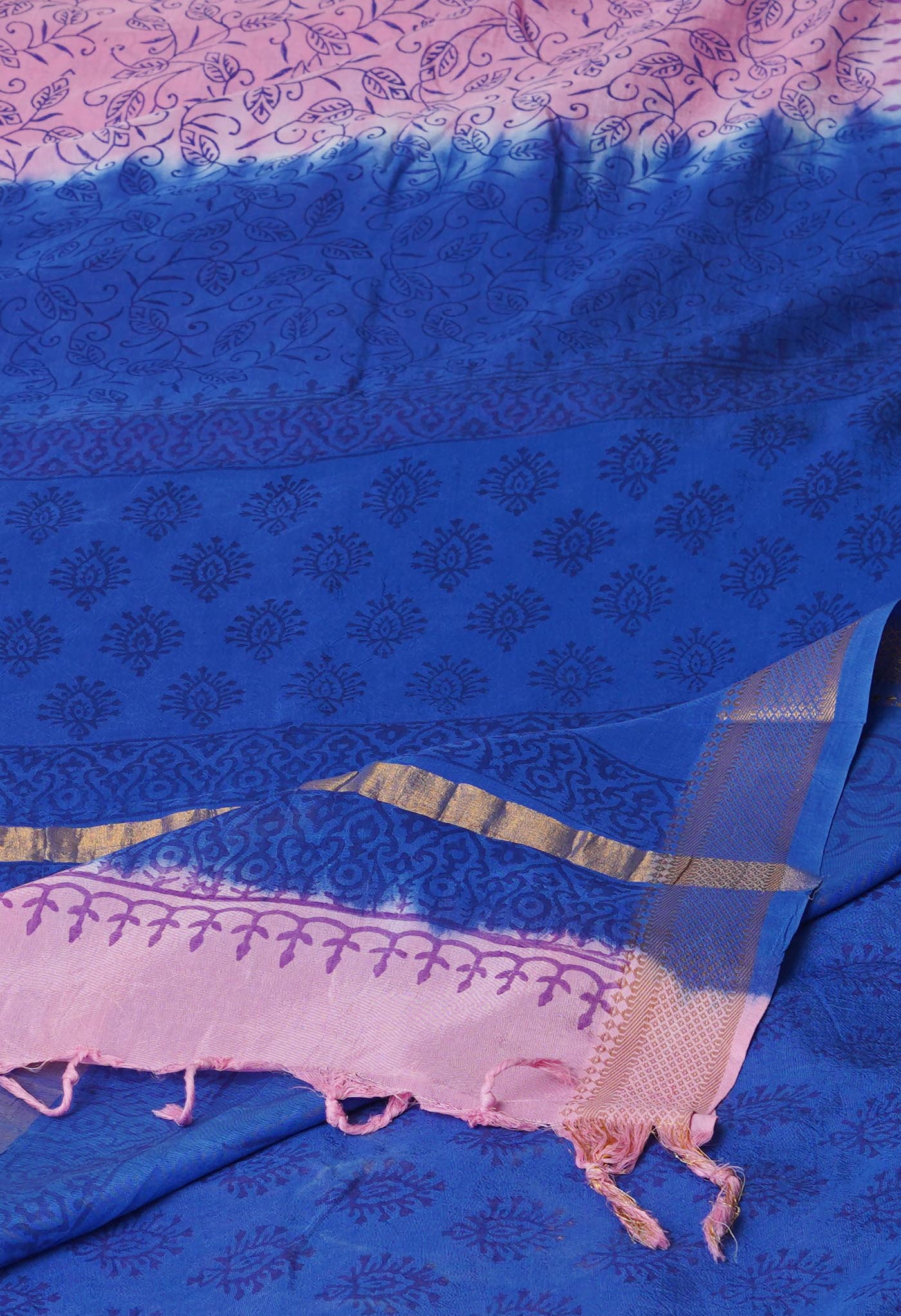 Pink  Hand Block Printed Mangalgiri Soft Silk Saree