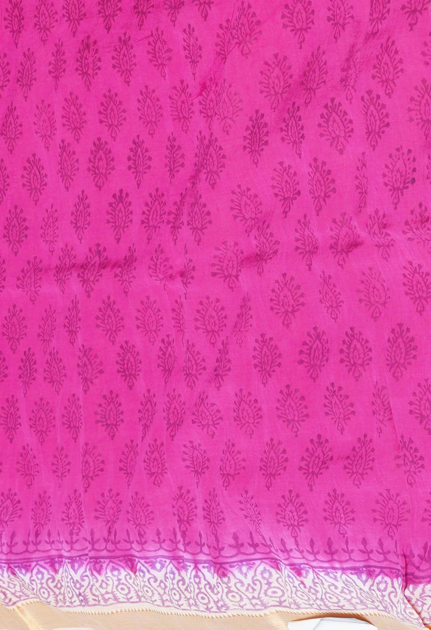 Cream  Hand Block Printed Mangalgiri Soft Silk Saree