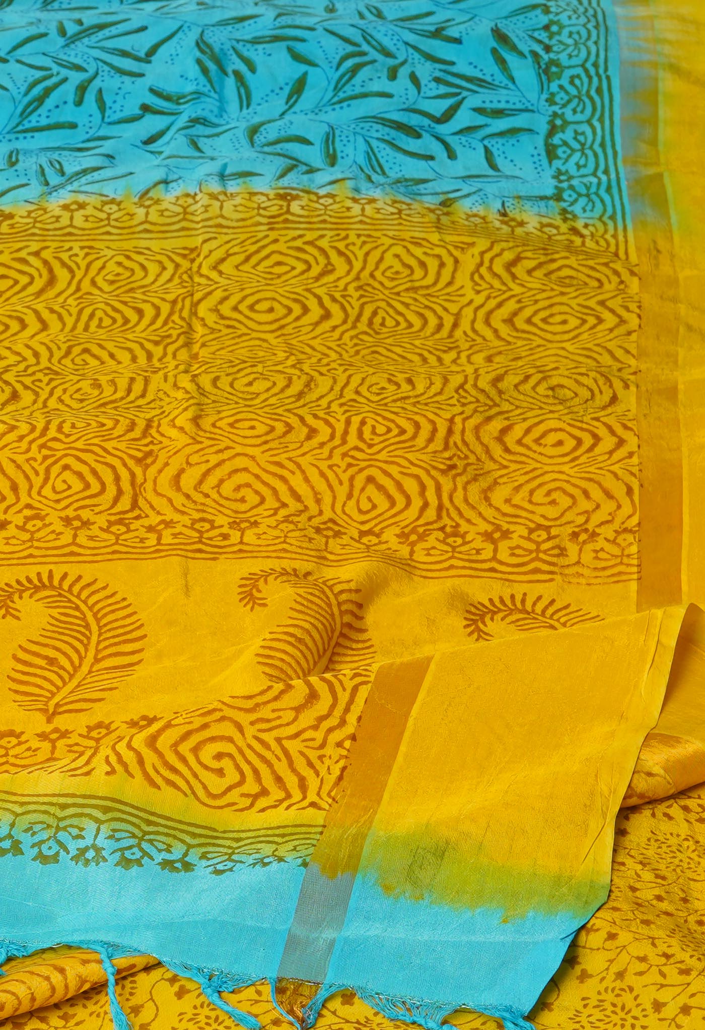 Blue  Hand Block Printed Mangalgiri Soft Silk Saree