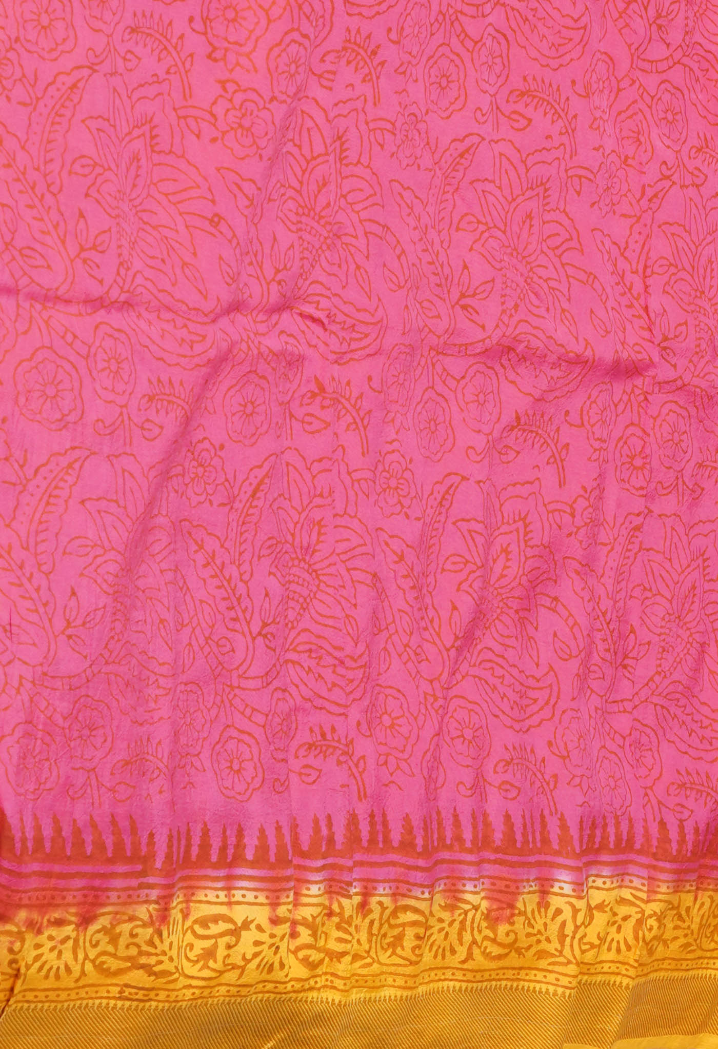 Yellow  Hand Block Printed Mangalgiri Soft Silk Saree