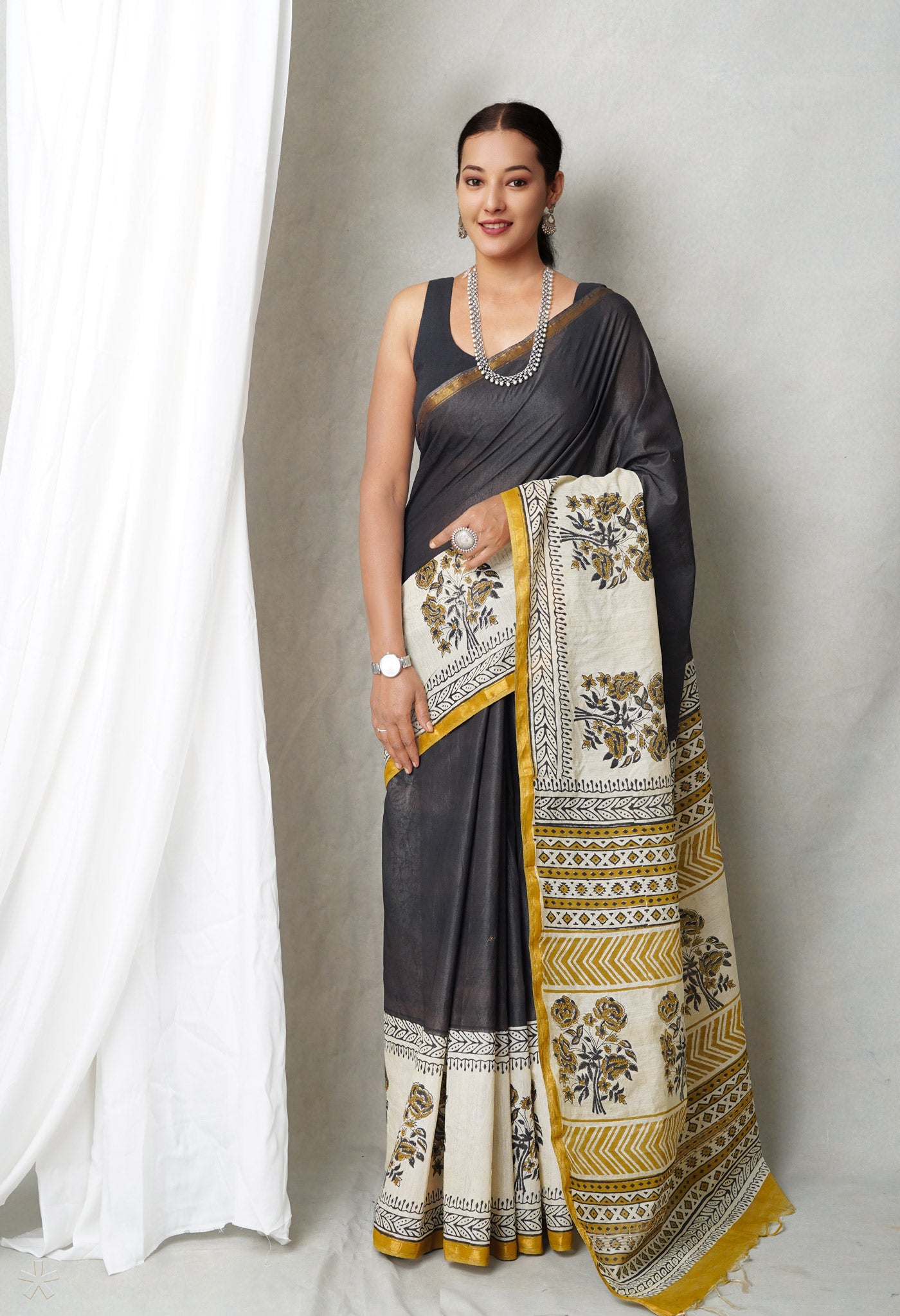 Black  Bagh Printed Pashmina Sico Saree