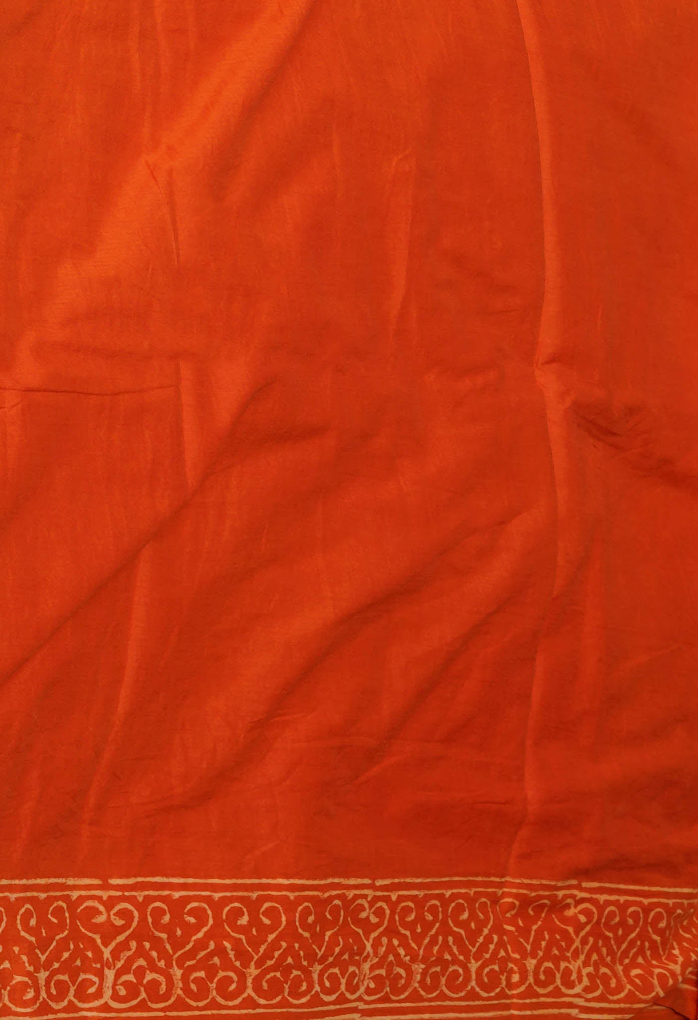 Orange Pure  Hand Block Discharge Printed Soft Cotton Saree
