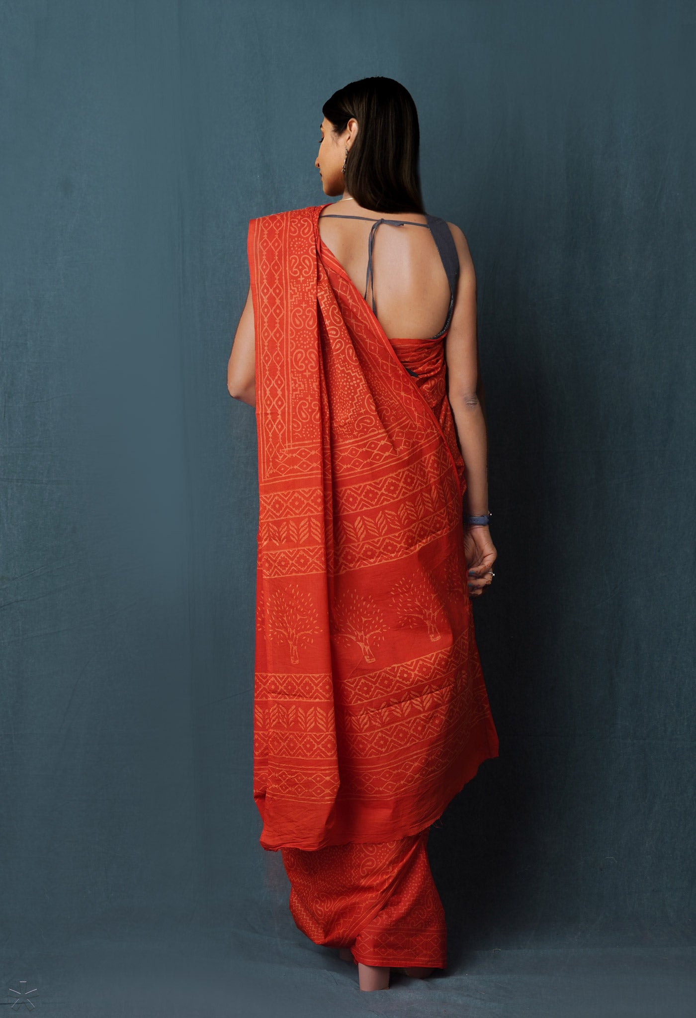 Red Pure  Hand Block Discharge Printed Soft Cotton Saree
