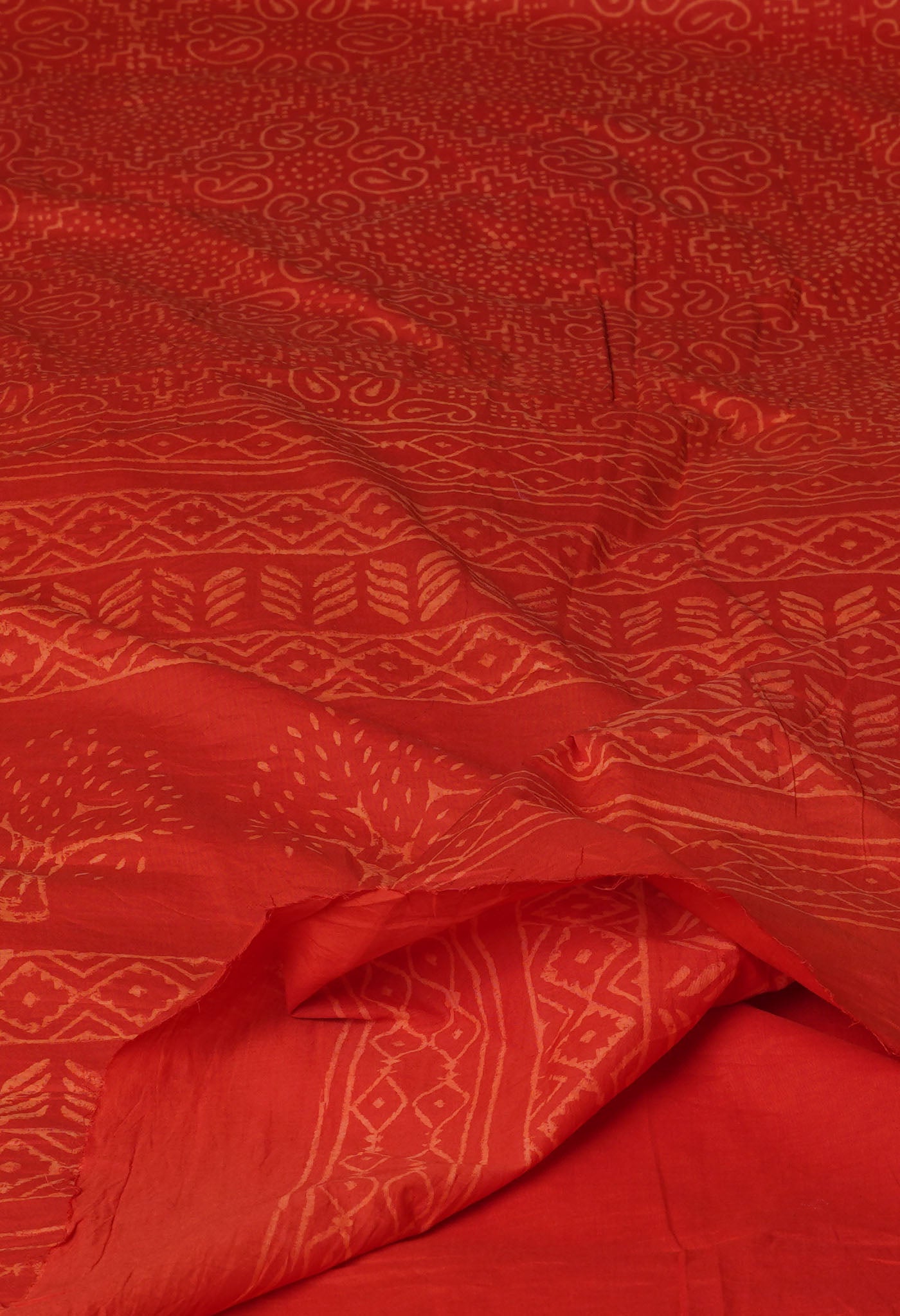 Red Pure  Hand Block Discharge Printed Soft Cotton Saree