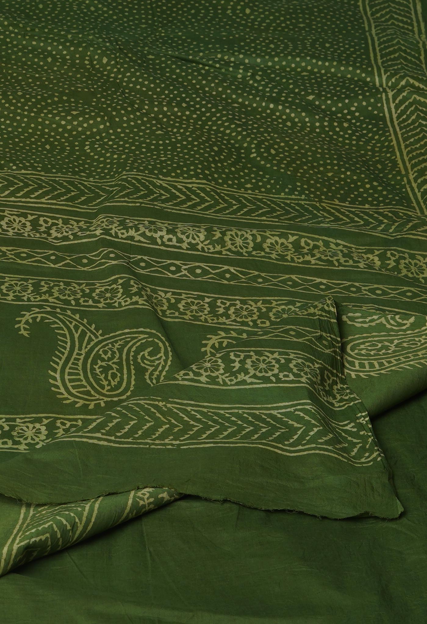 Green Pure  Hand Block Discharge Printed Soft Cotton Saree