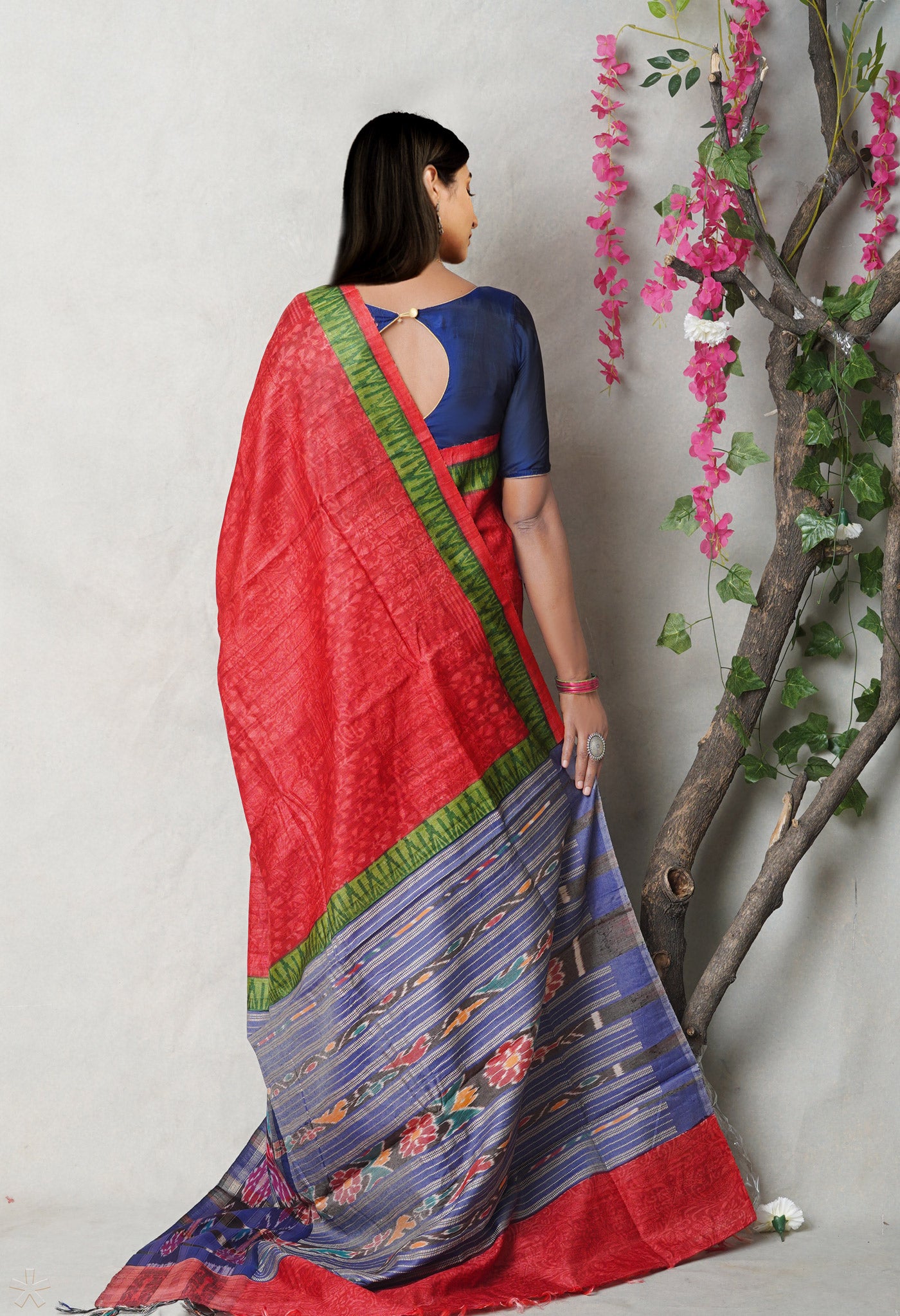 Red Pure Handloom Printed Vidarbha Tussar  Silk Saree