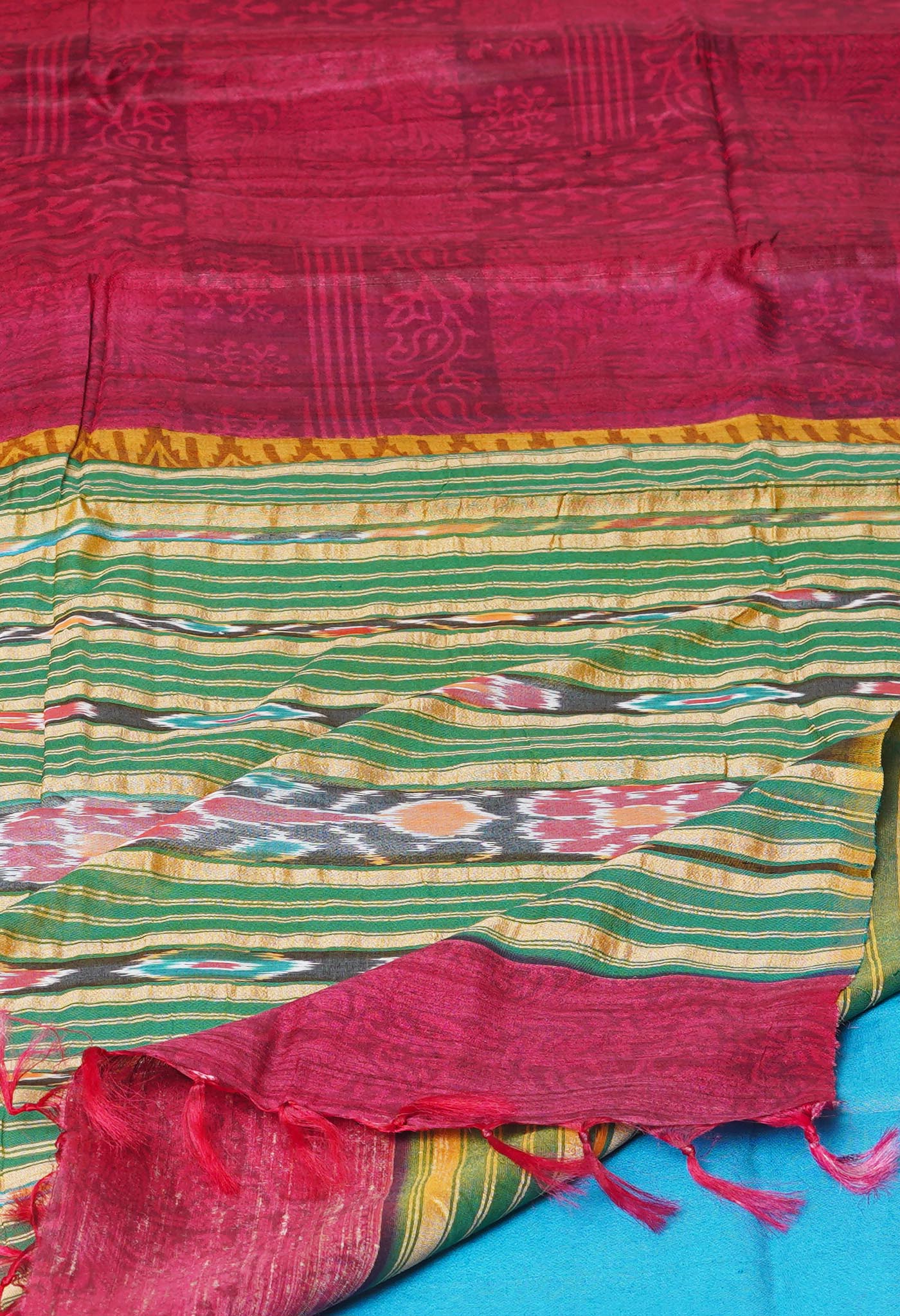 Red Pure Handloom Printed Vidarbha Tussar  Silk Saree