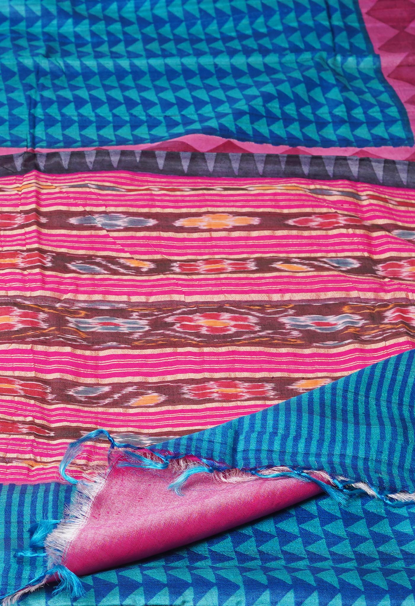 Blue Pure Handloom Printed Vidarbha Tussar  Silk Saree